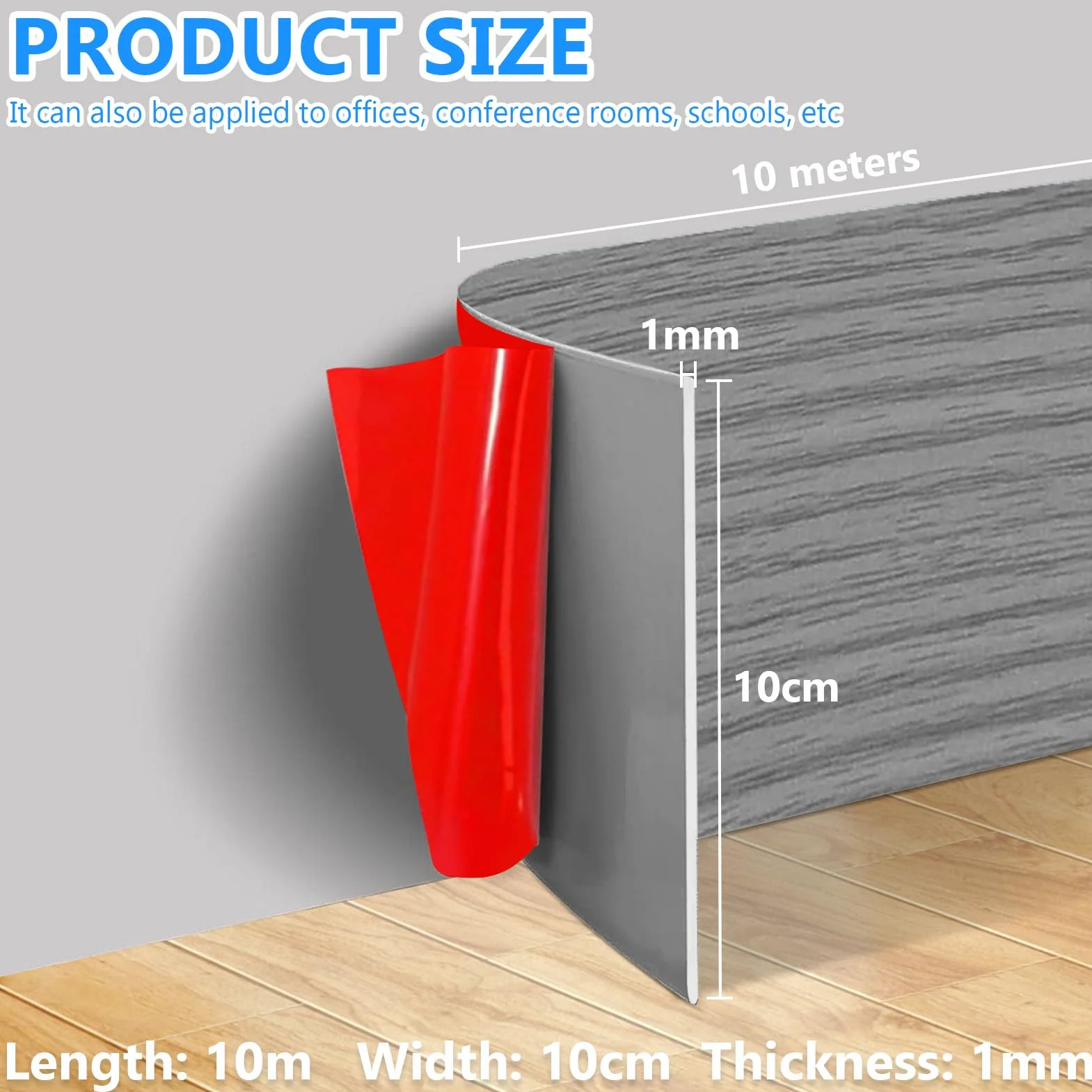 Rodapiés autoadhesivos de PVC 10 cm x 10 m, listón de cocina, moldura decorativa, veta de madera gris
