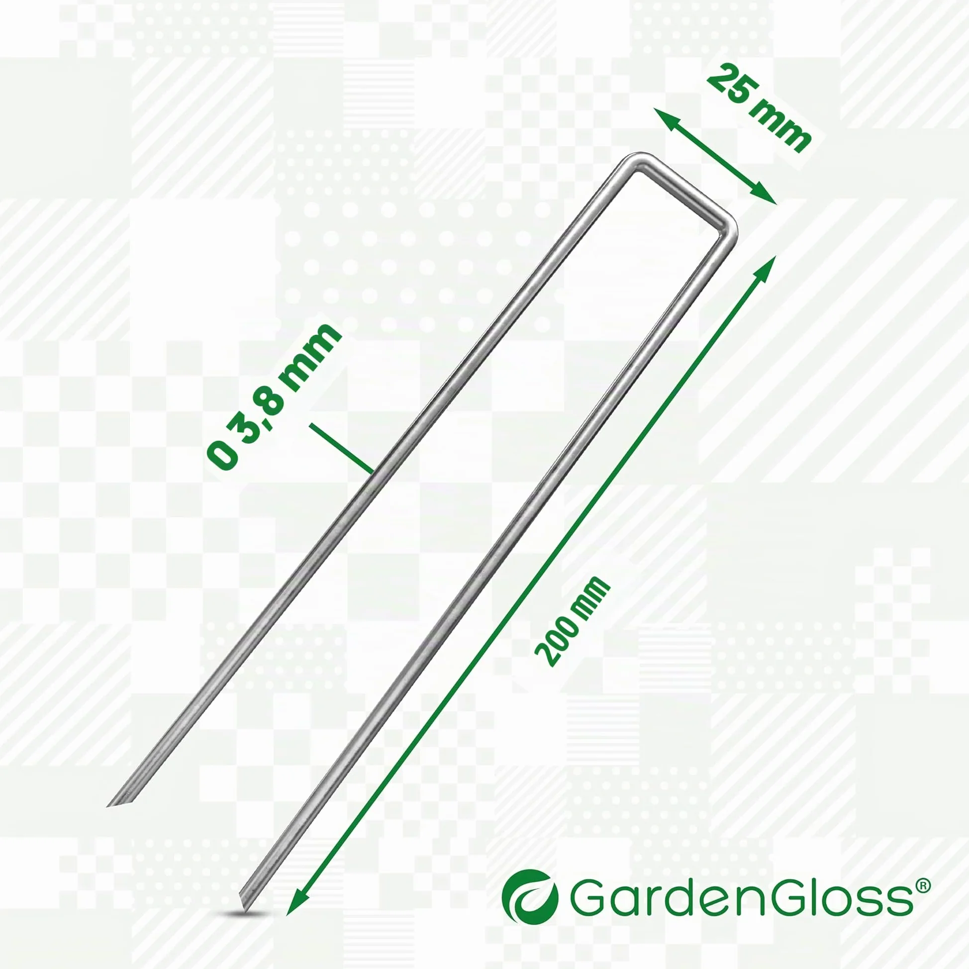 GardenGloss Grapas de Sujeción de Acero Galvanizado para Suelos Extremadamente Duros (100 Piezas) - 200 MM de Largo, 25 MM de Ancho, Ø 3.8 MM