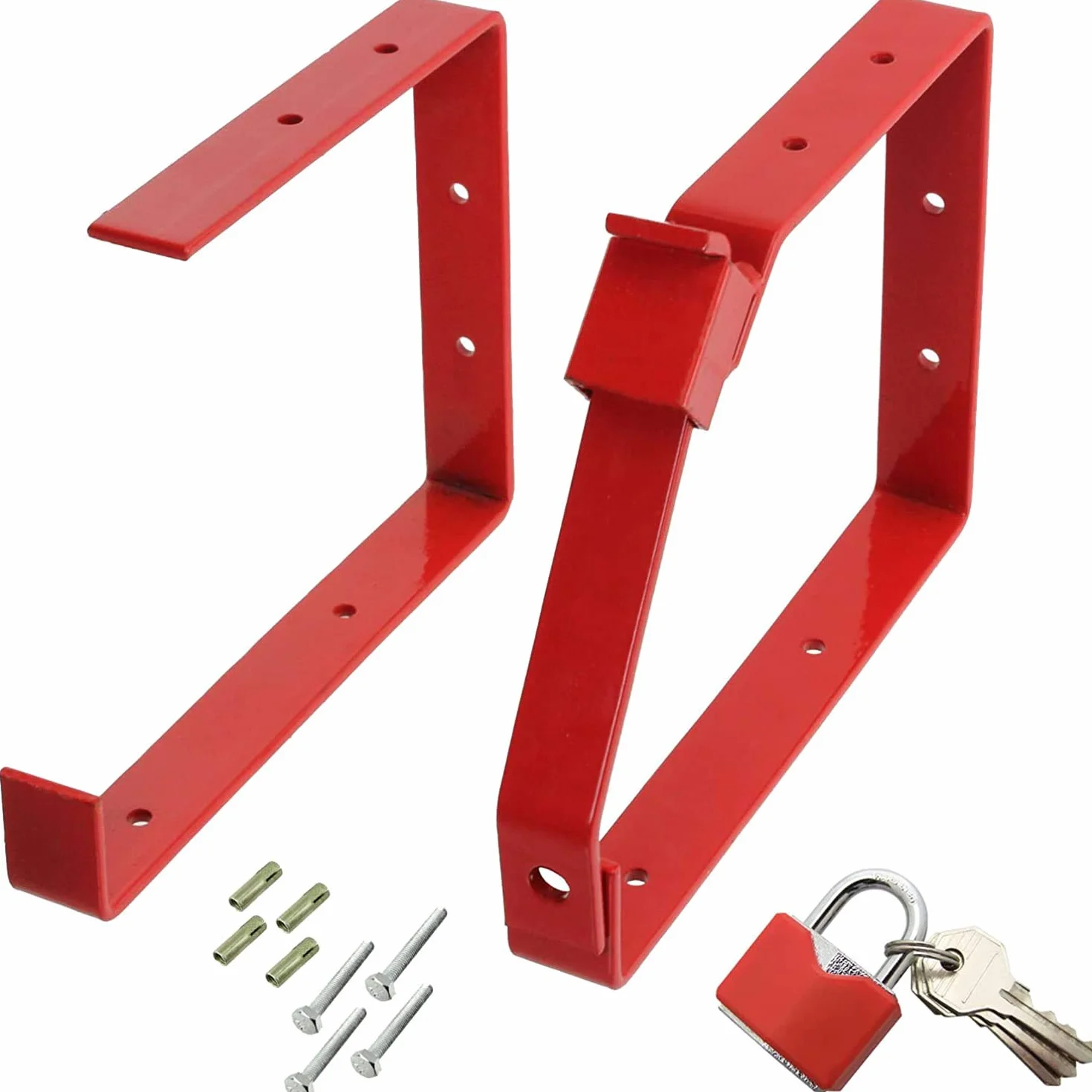 SPARES2GO Escalera de pared universal con cerradura doble y triple y juego de candado, color rojo