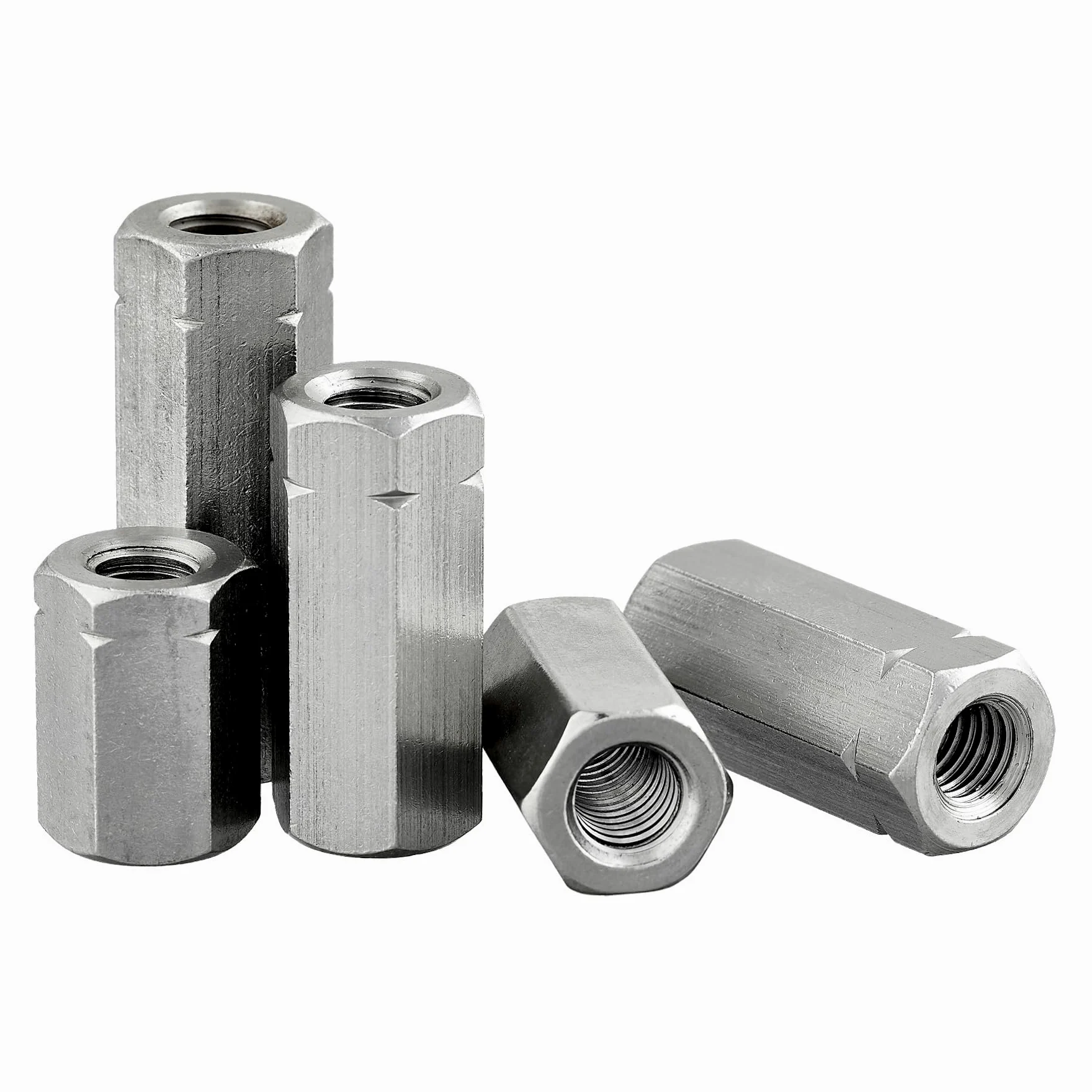 Manguitos hexagonales con rosca interior, acero inoxidable A2/V2A, manguitos roscados, manguitos de conexión, tuercas espaciadoras, tuerca larga (M8 x 50 mm, 100 unidades)