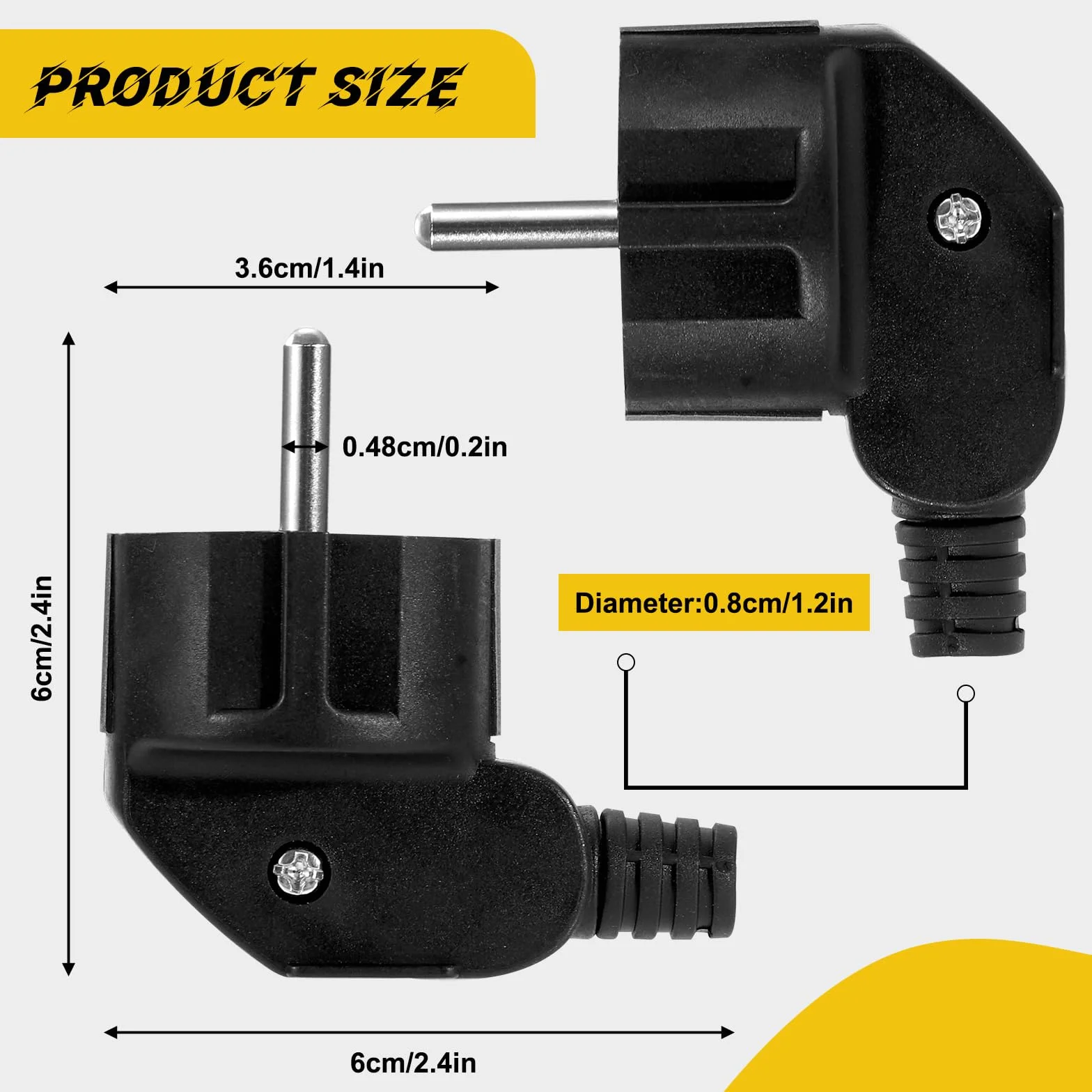 Enchufe Schuko Macho 250V 16A IP20 Negro 4 Piezas