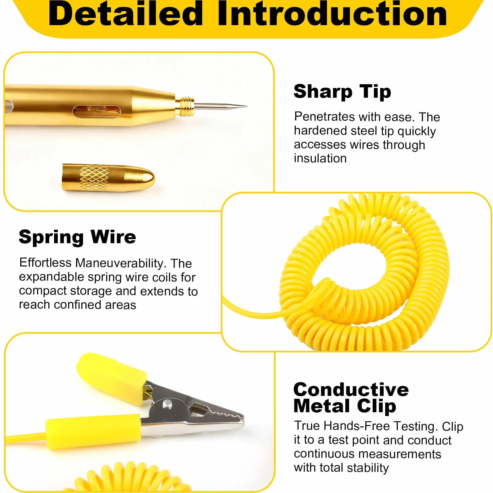Comprobador Fusibles Coche 6V/12V/24V DC Buscapolos Voltaje con Pinza Cocodrilo Sonda Acero Cable Espiral