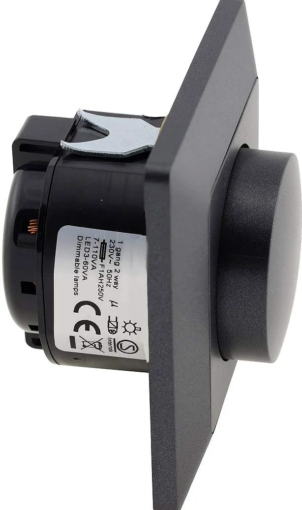Milos - Regulador de intensidad para bombillas regulables 3-60 W, incluye marco, montaje empotrado, color antracita