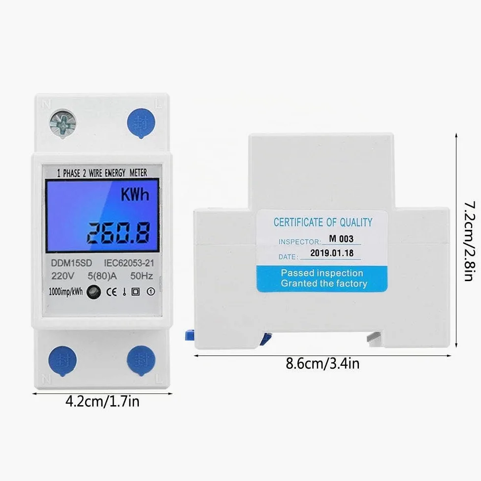 Contador de Energía Digital, 5-80A DDM15SD LCD Luz de Fondo Pantalla Digital Medidor de KWh de Energía Electrónica Monofásico