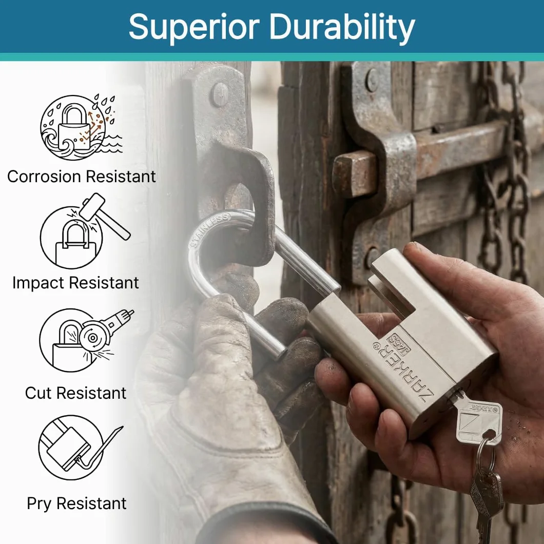 Candados con llaves iguales de la serie J - Cerradura con grillete de acero inoxidable, depósitos al aire libre, etc., adecuados para lugares con malas condiciones climáticas J45S Paquete de 4