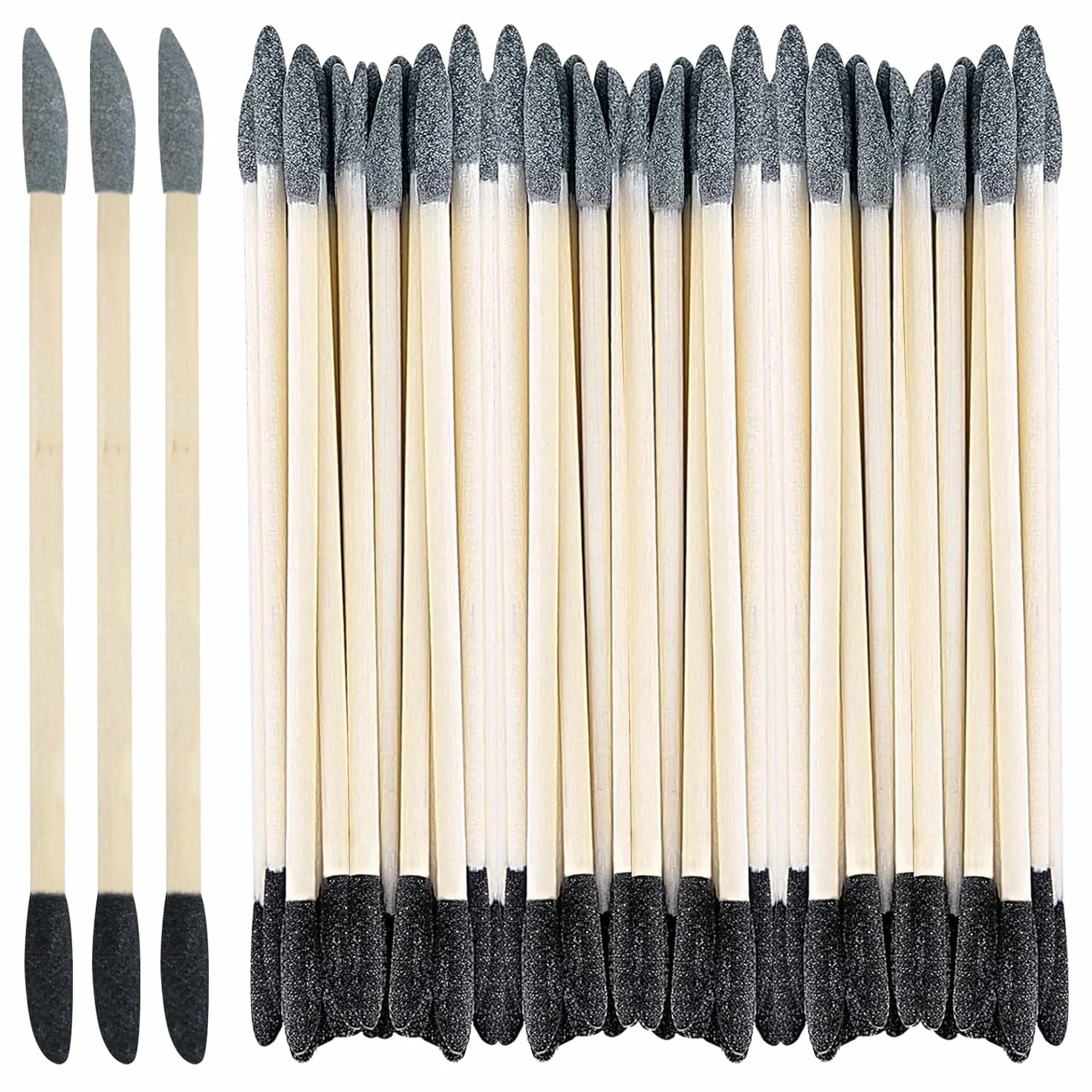 50 Piezas Palo de Lijar 2 en 1 Juego, Granularidad con 150 Negro y 280 Gris, Material Abedul, para Fabricación de Modelos, Gundam, Carpintería y Diseño de Uñas (Madera natural)