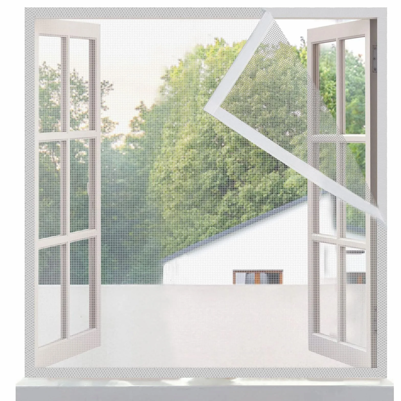 Risareyi Mosquitera Ventana 95x135cm, Blanco Fibra de Vidrio Malla Cortina Mosquiteras para Balcón Exterior, Antimosquitos, Cinta Mágica Borde, con Cinta Adhesiva