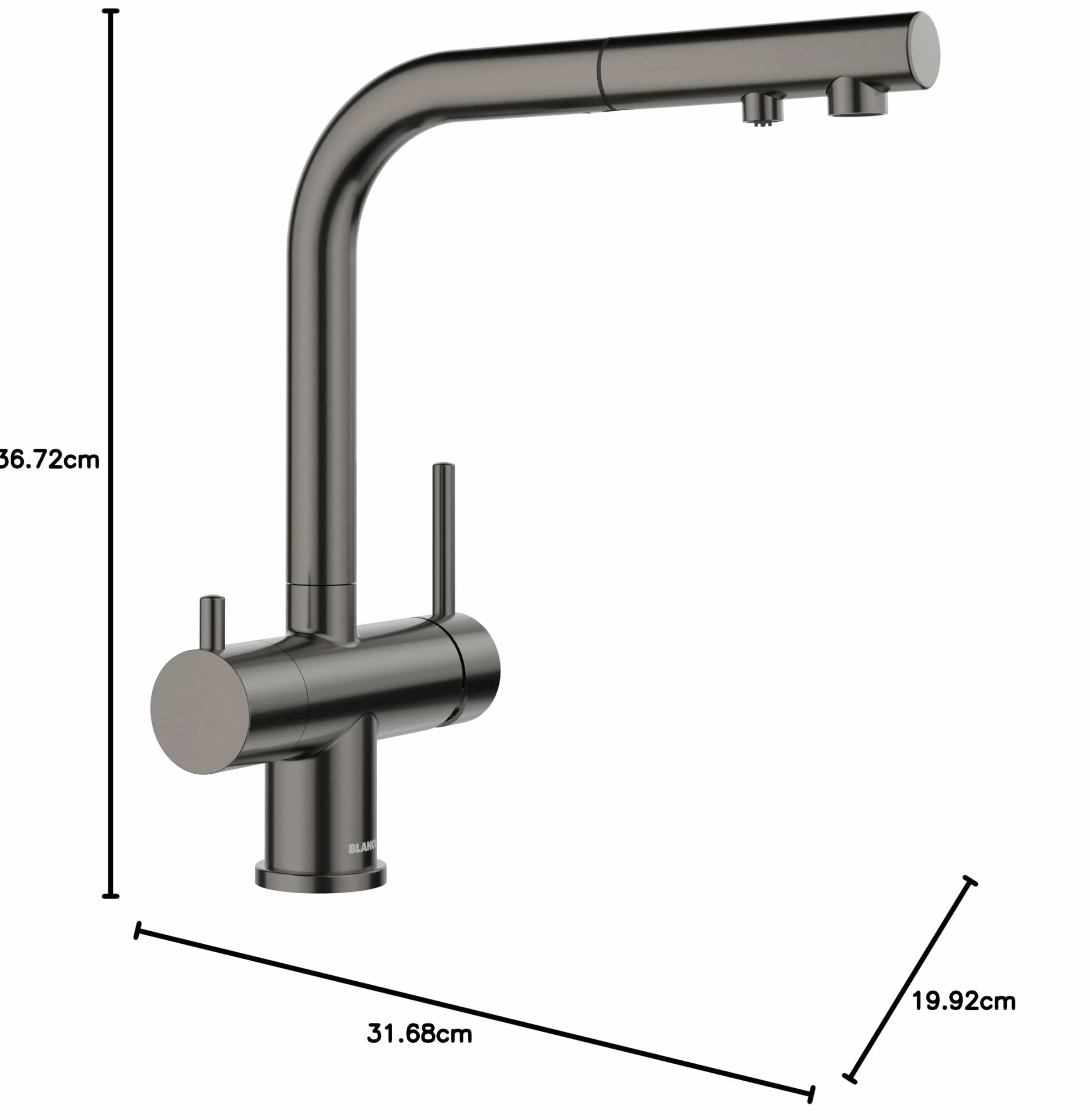 BLANCO Filtro FONTAS-S II Acero Negro Satinado Alta Presión Manguera Extraíble Cartucho Cerámica Ahorro Agua