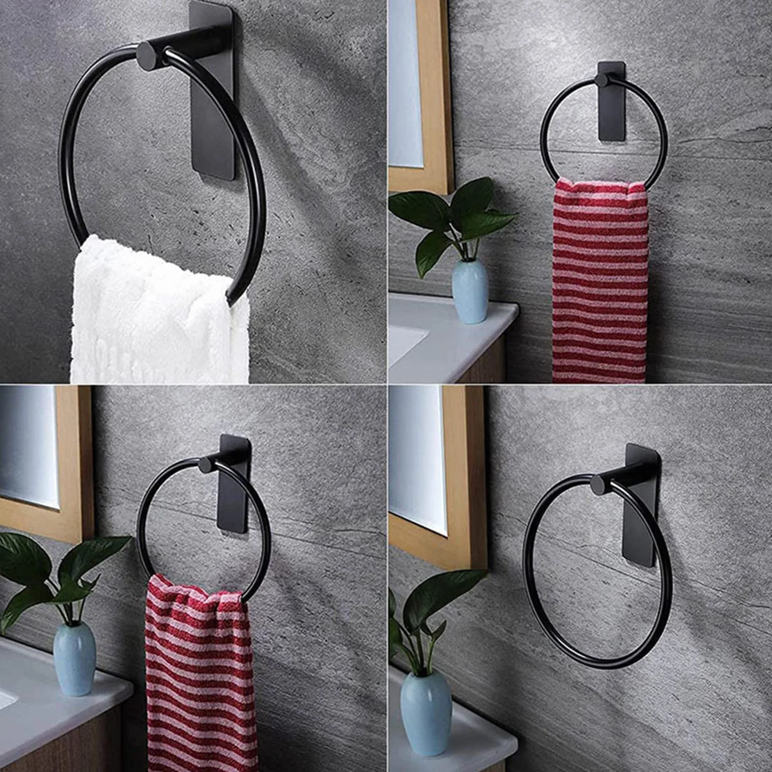 Toallero de Anilla Negro Acero Inoxidable Montaje en Pared para Baño Cocina