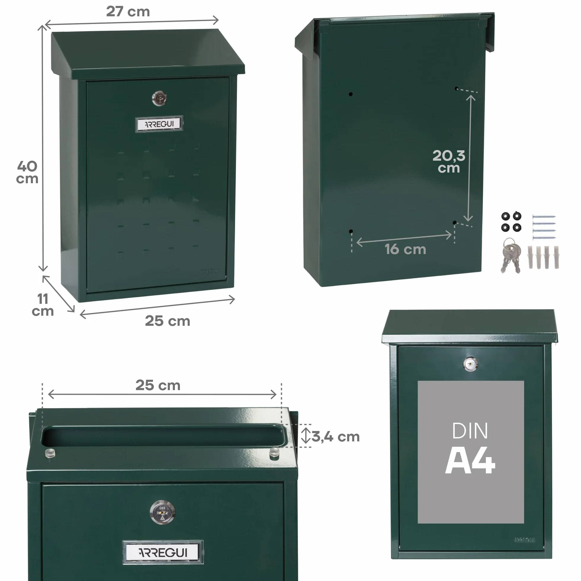 ARREGUI Premium E5603 Buzón Exterior de Acero Tamaño M (Correo DIN A4 y Revistas) | Buzón de Pared Mediano | Buzón de Correo Individual | Antilluvia | Fácil de Instalar | Verde