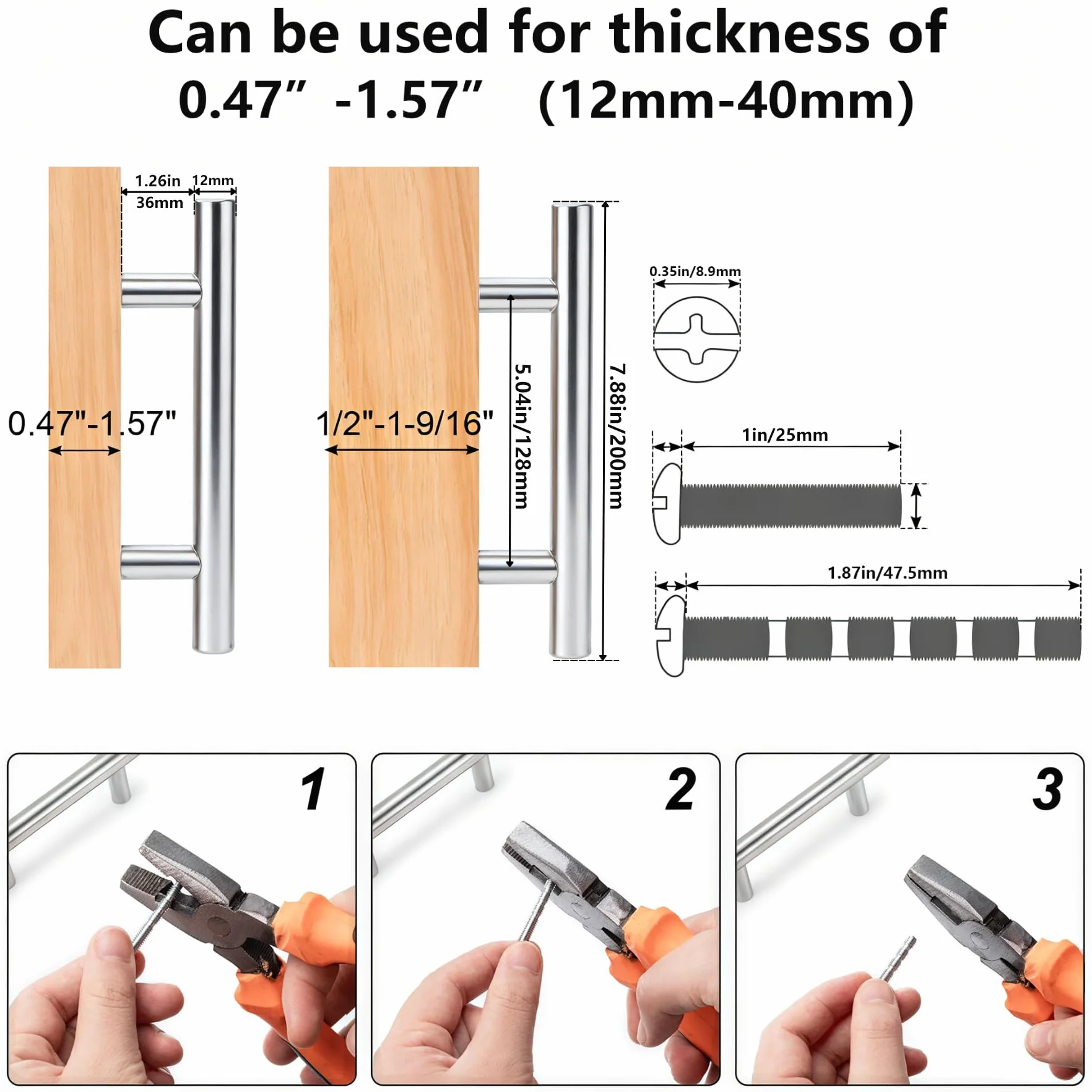 4 piezas de tiradores para muebles de acero inoxidable, distancia entre agujeros de 128 mm, tiradores para cocina, tiradores para armarios de plata, tiradores para puertas, tiradores para