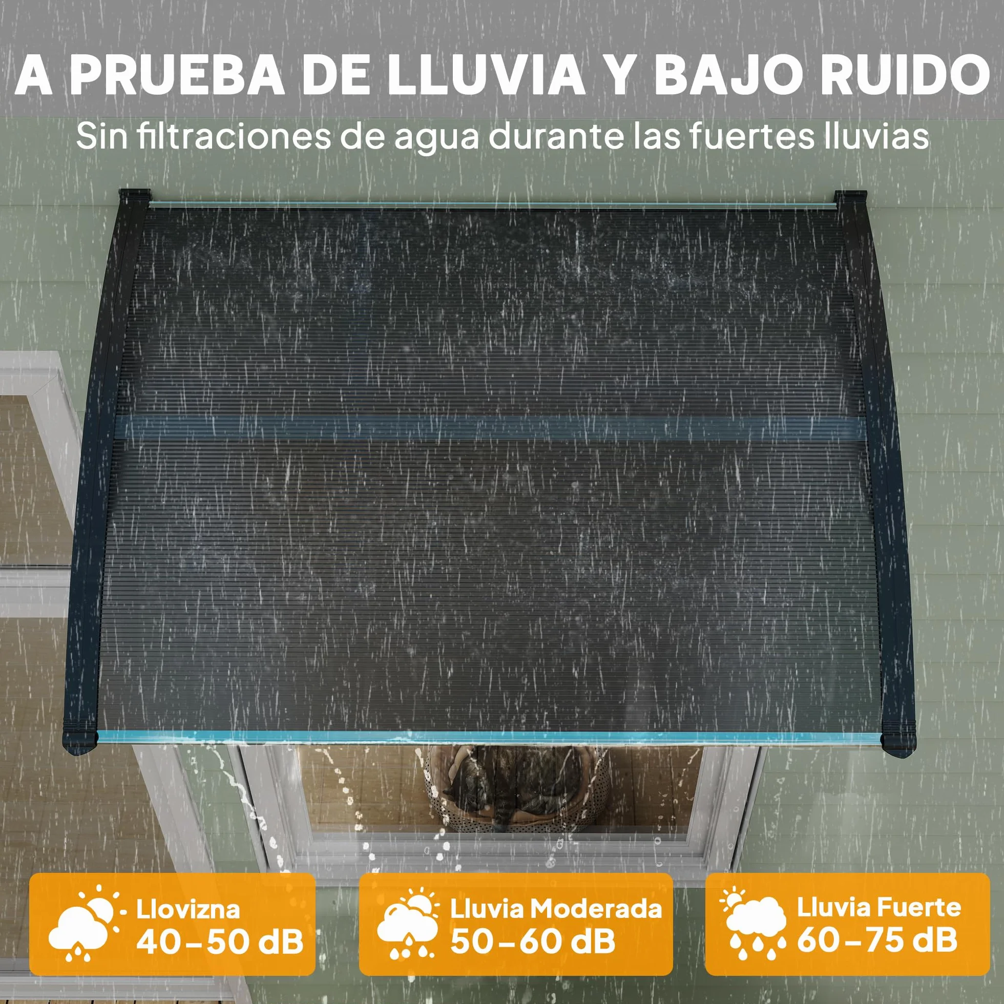 Outsunny Marquesina Exterior 100x75 cm Tejadillo Protección Sol Lluvia Policarbonato Aluminio Negro
