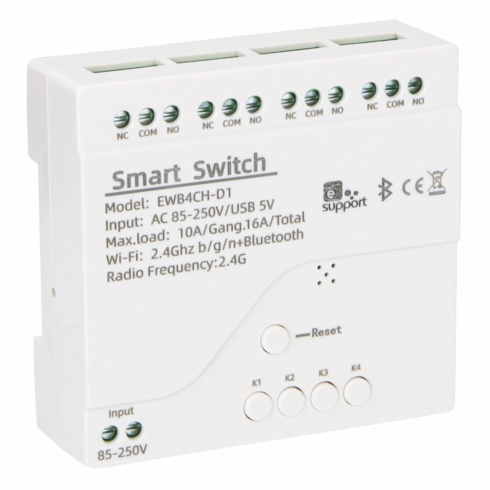 Wengart Interruptor de relé WiFi inteligente AC 85-250 V 10 A, módulo de relé de 4 canales de contacto seco, 2,4 GHz, aplicación Ewelink, funciona con Alexa Google Home, admite tres modos de control