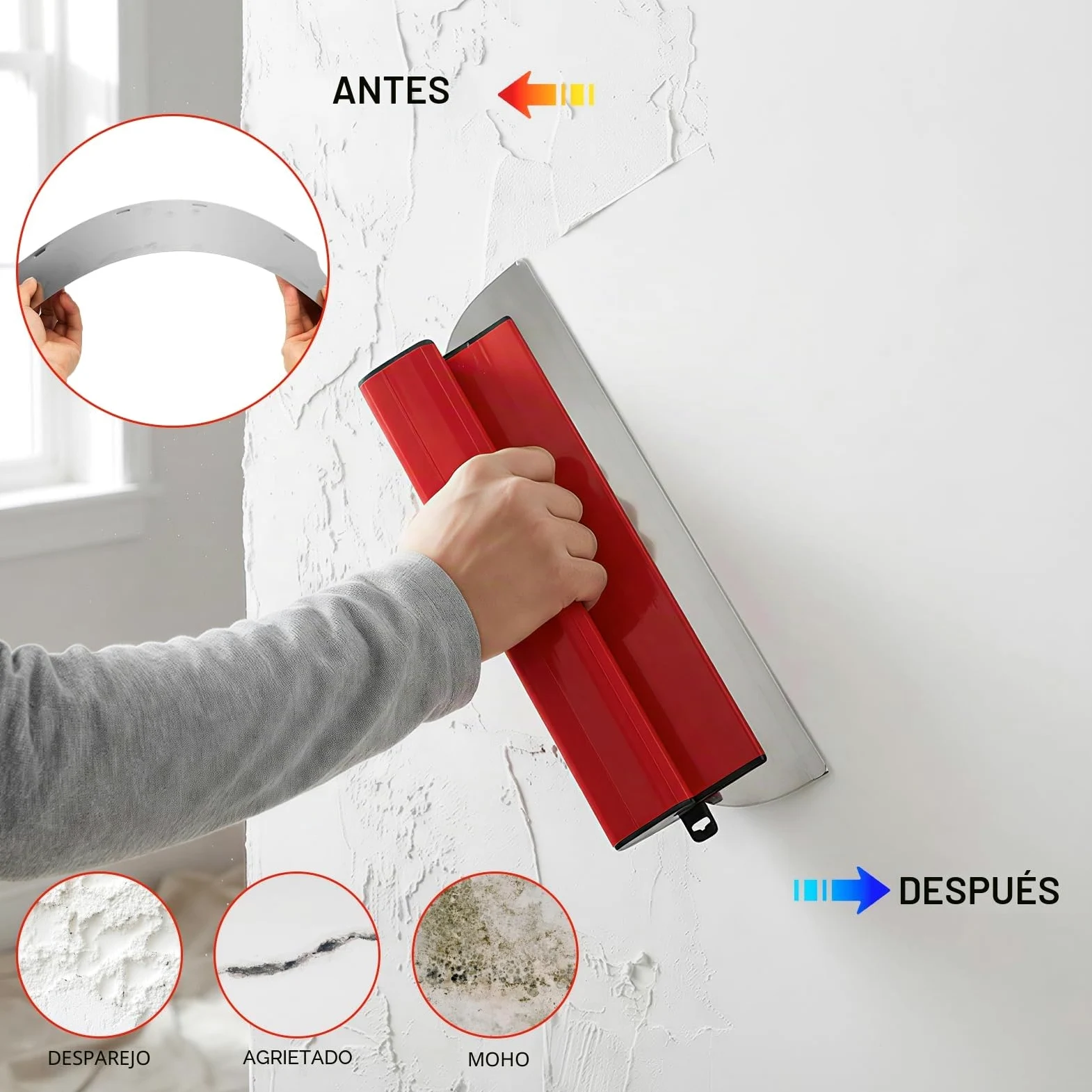 Espátula de superficie de 40 cm/16 pulgadas con rodillo de 23 cm, rodillo para masilla, hoja de acero inoxidable, espátula + rodillo de revestimiento, herramienta para gran área de trabajo, decoración