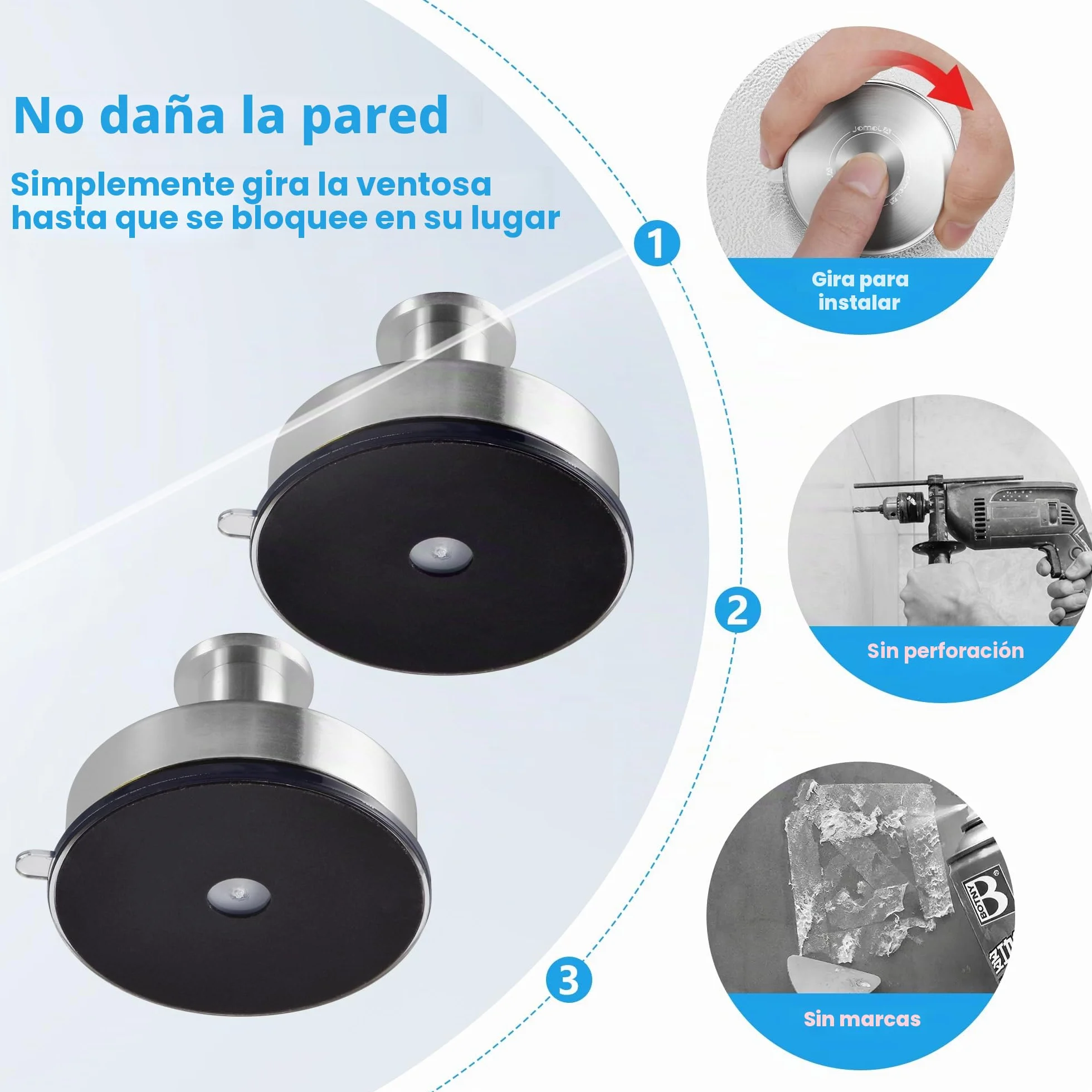 JOMOLA Gancho Ventosa de Vacío Colgador Ventosa Ultra Fuerte Toallero de Gancho para Baño Cocina Sin Agujeros Ganchos Ventosa para Pared Colgador Gancho de Succión Acabado Cepillado Plata 4 Piezas