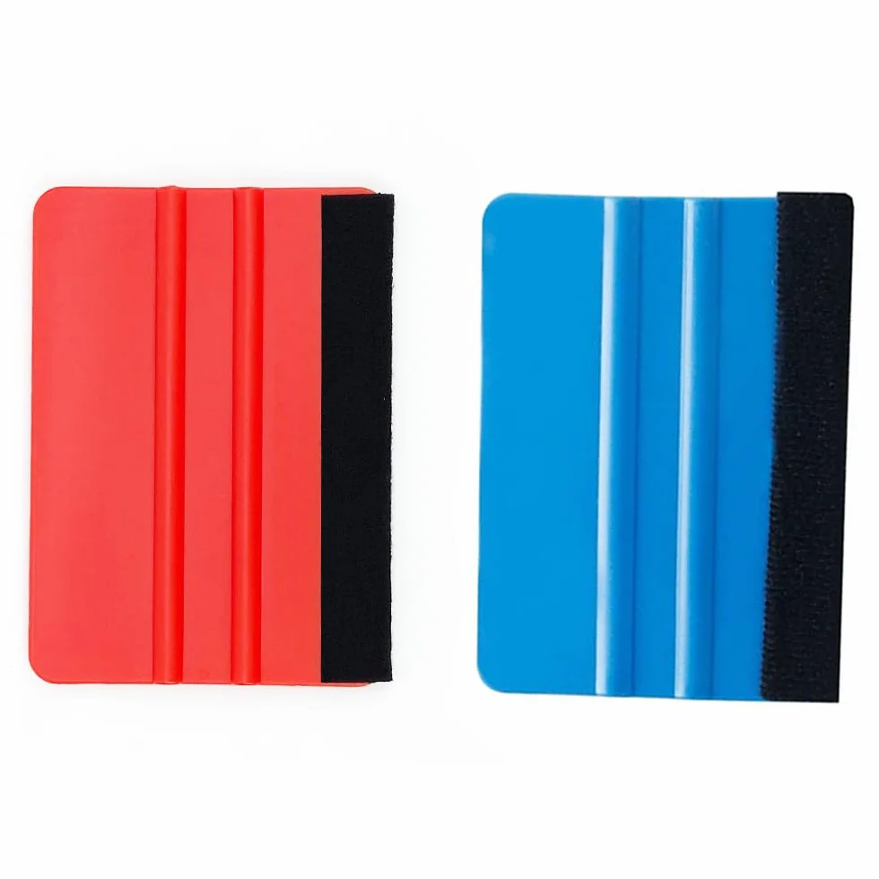 2 Piezas Espátula Para Vinilo Adhesivo - Espátula Vinilo Squeegee Negro del Borde del Fieltro para Alisar la Envoltura de Vinilo del Coche película de Tinte para Ventanas Azul Rojo 10 x 7 cm