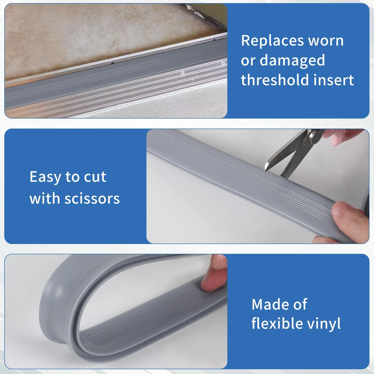 Paquete de 2 sellos de umbral de puerta de 35 pulgadas de vinilo de repuesto para umbrales de aluminio de altura ajustable, tira flexible para puerta delantera exterior (gris)