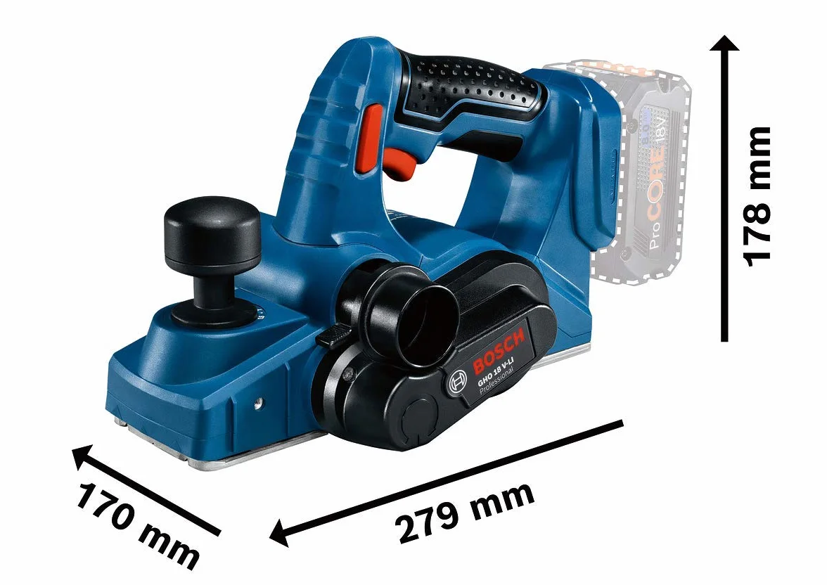 Bosch Professional 18V System GHO 18 V-LI - Cepillo a batería (14000 rpm, profundidad hasta 1,6 mm, sin batería, en caja)