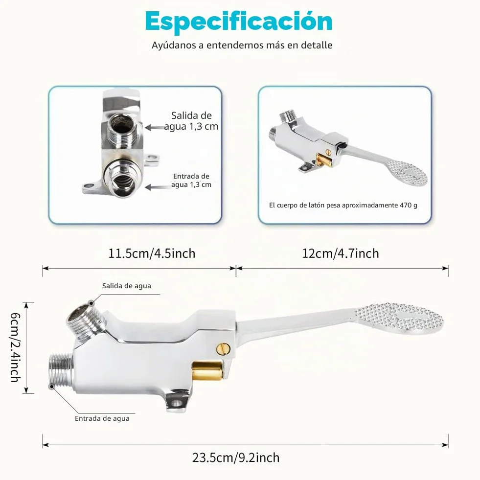 LukLoy Juego completo de pedal manos libres para grifo, con válvula de pie+salida+manguera flexible de 1 m y tornillos, para hospital, laboratorio, control de grifo con el pie
