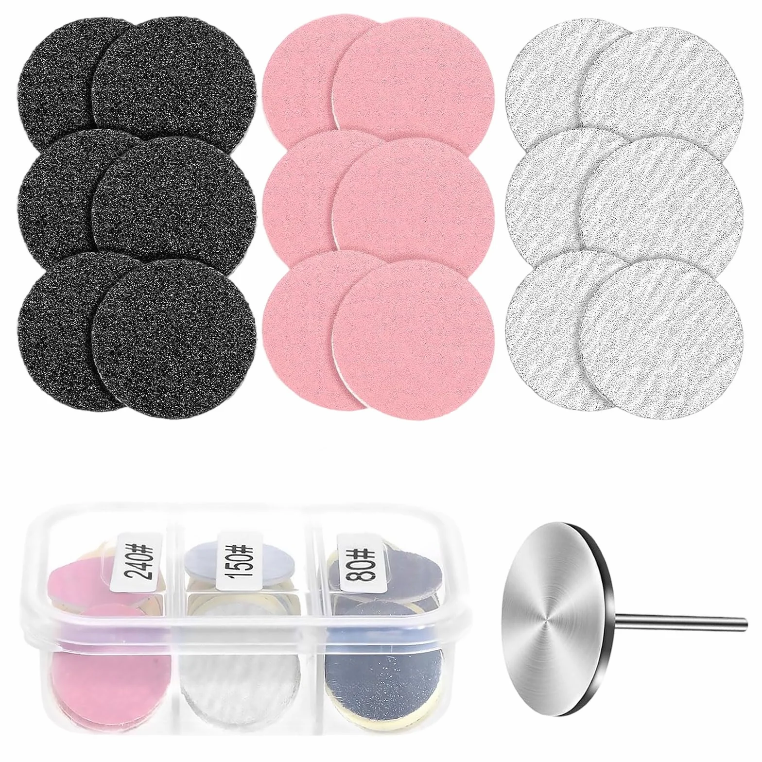 61 discos herramientas pedicura de papel de lija, con broca de metal de 25 mm, discos de lijado de repuesto para broca uñas, removedor limas de pies piel muerta, para taladro uñas, limas de pie