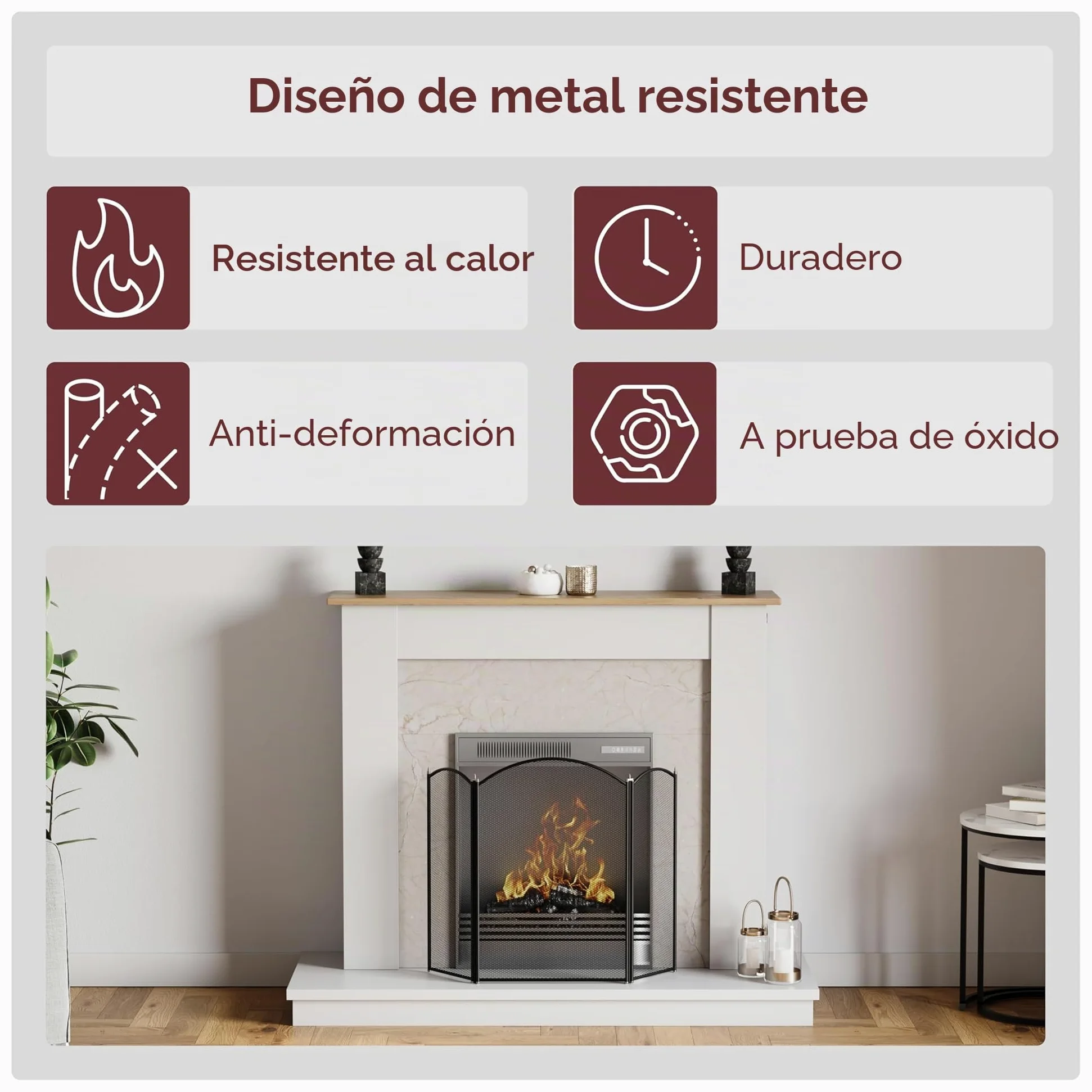 Fire Vida Selby - Protector contra Incendios de 3 Paneles, Metal, Color Negro