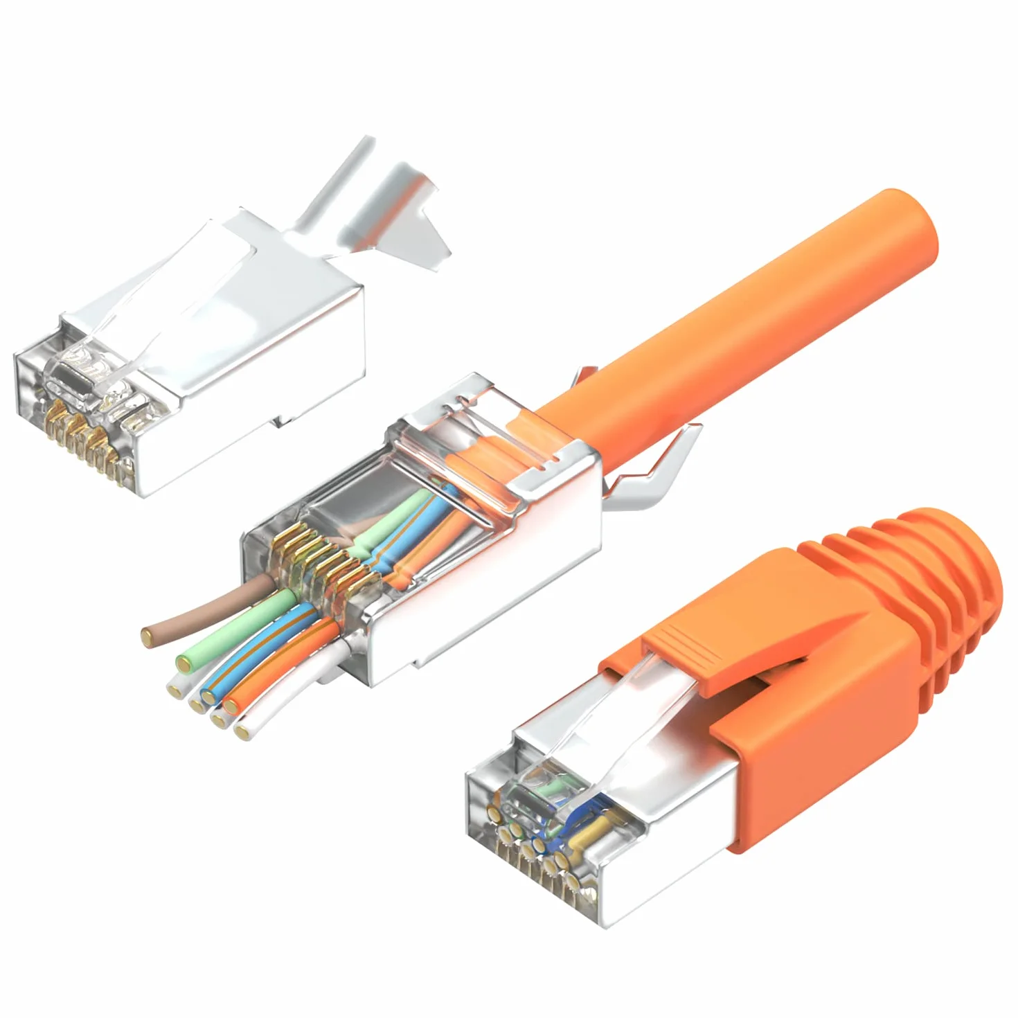 RedStar24 Conectores RJ45 Cat7 Pack 10 enchufes Ethernet Pass Through naranja