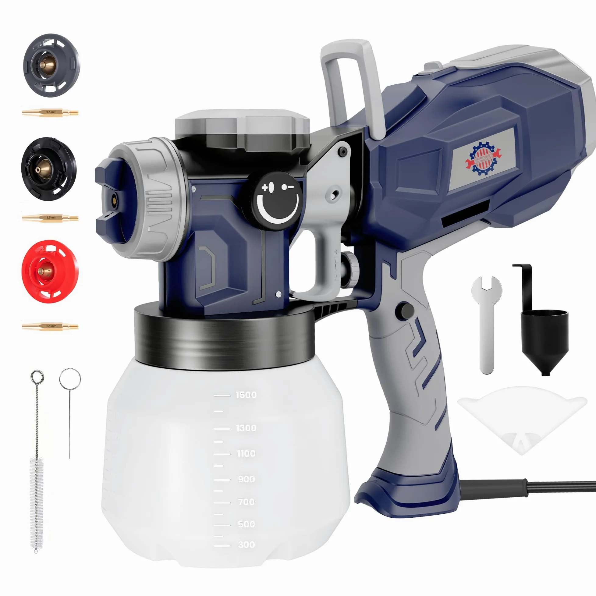 HVLP Sistema de pulverización de pintura, 1000 ml/min, pistola de pintura eléctrica, recipiente de 1500 ml, 3 boquillas y 2 modos de llenado, pistola pulverizadora para pintura de pared
