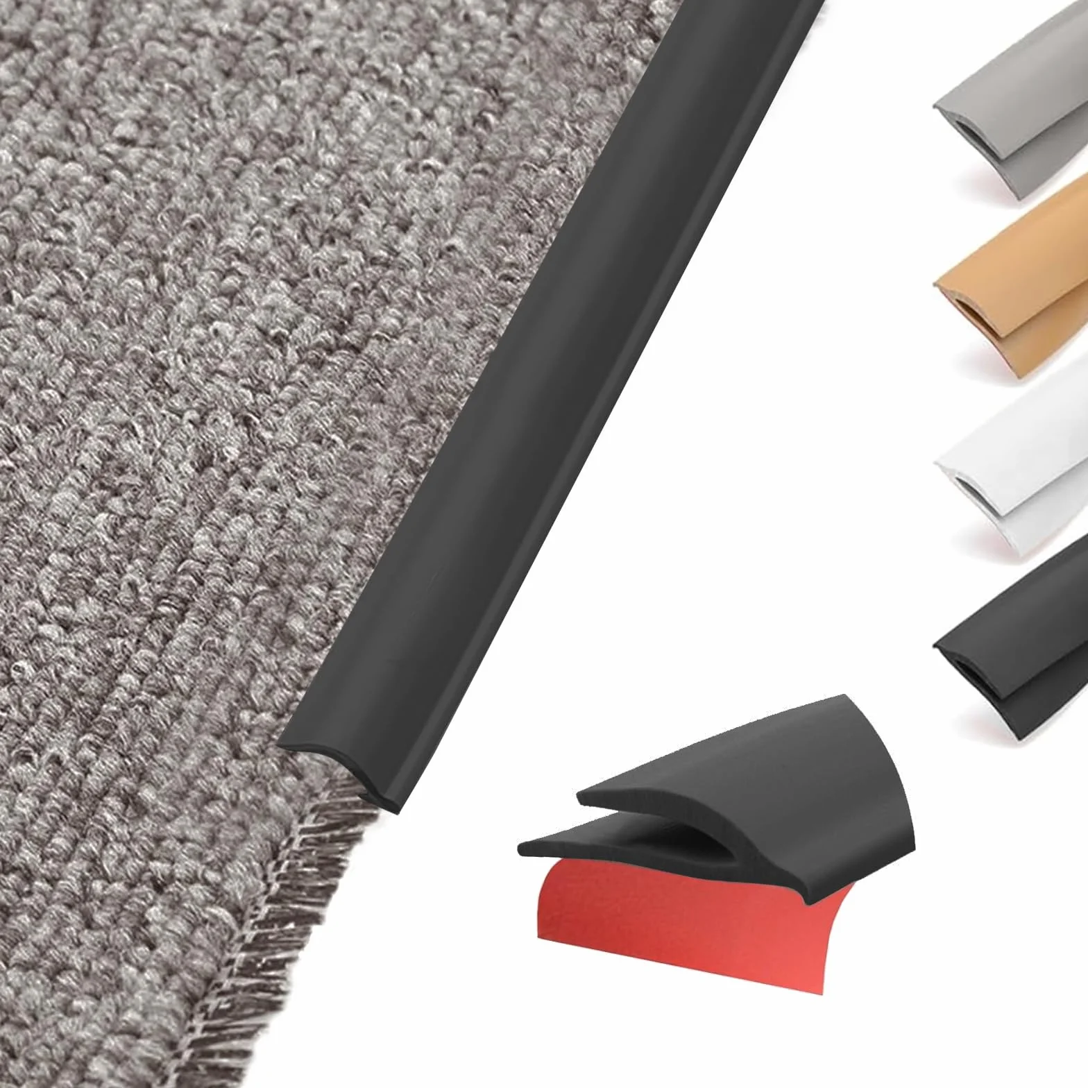 Perfil de transición flexible de PVC autoadhesivo, borde de alfombras - Listón de transición cortable para alfombra y suelo de alfombra a baldosa, suelo de vinilo, laminado, listón de acabado, perfil