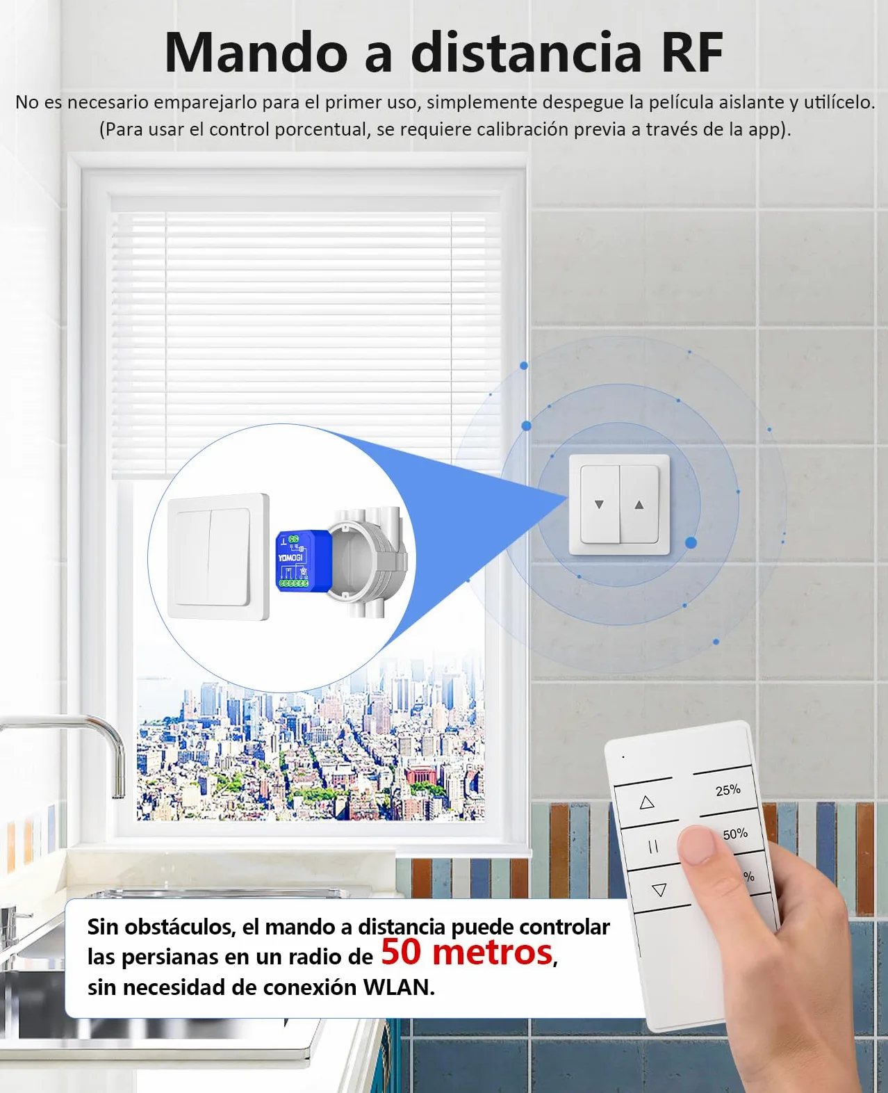 YOMOGI Módulo de Persiana Enrollable, Interruptor de Persianas Conectada con Mando a Distancia RF, Módulo WiFi Compatible con Alexa Google Home para Control de Porcentaje, Control por Voz (1)