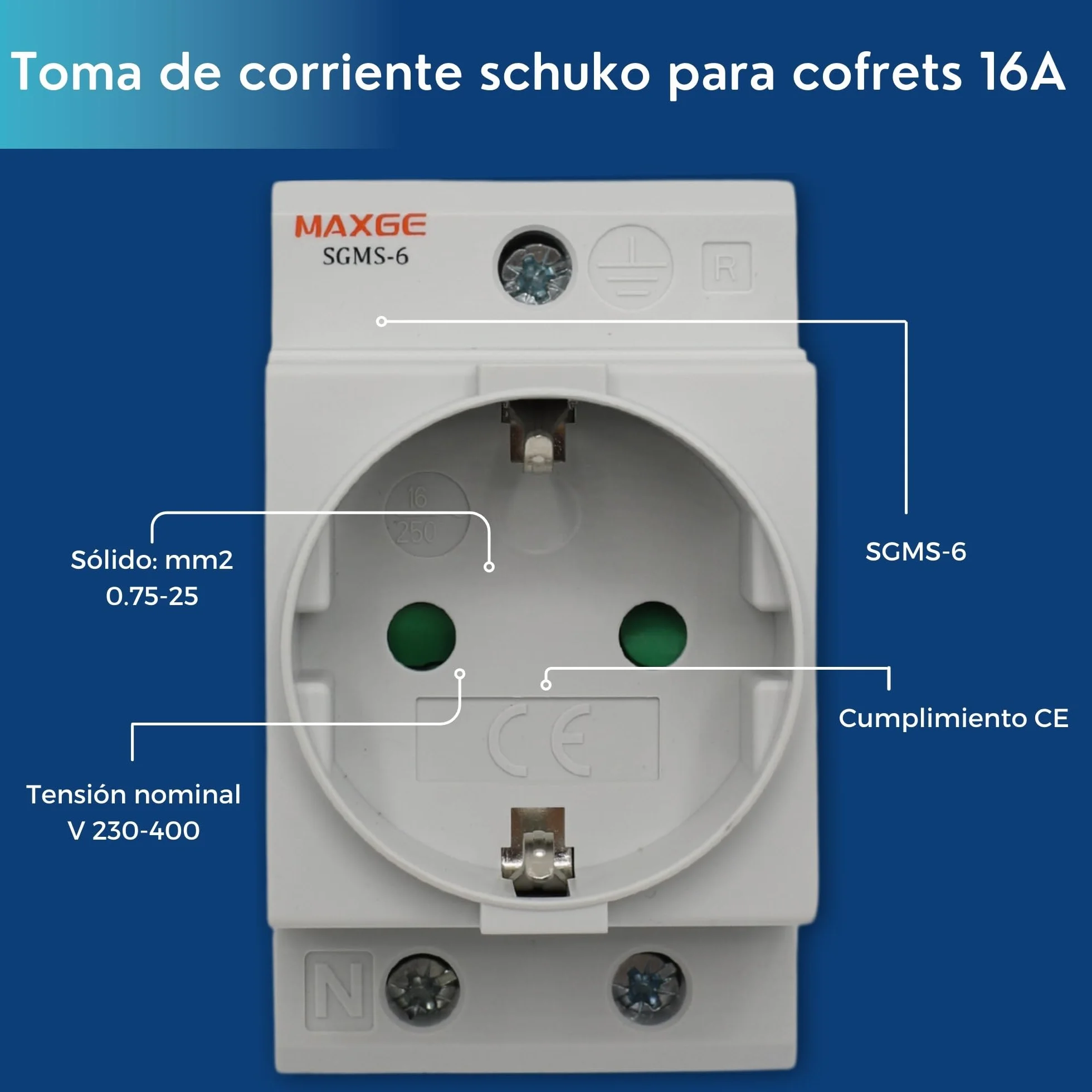 TECHZOCO Enchufe Modular Schuko 250V 16A 2 Polos+E EN/IEC60884-1