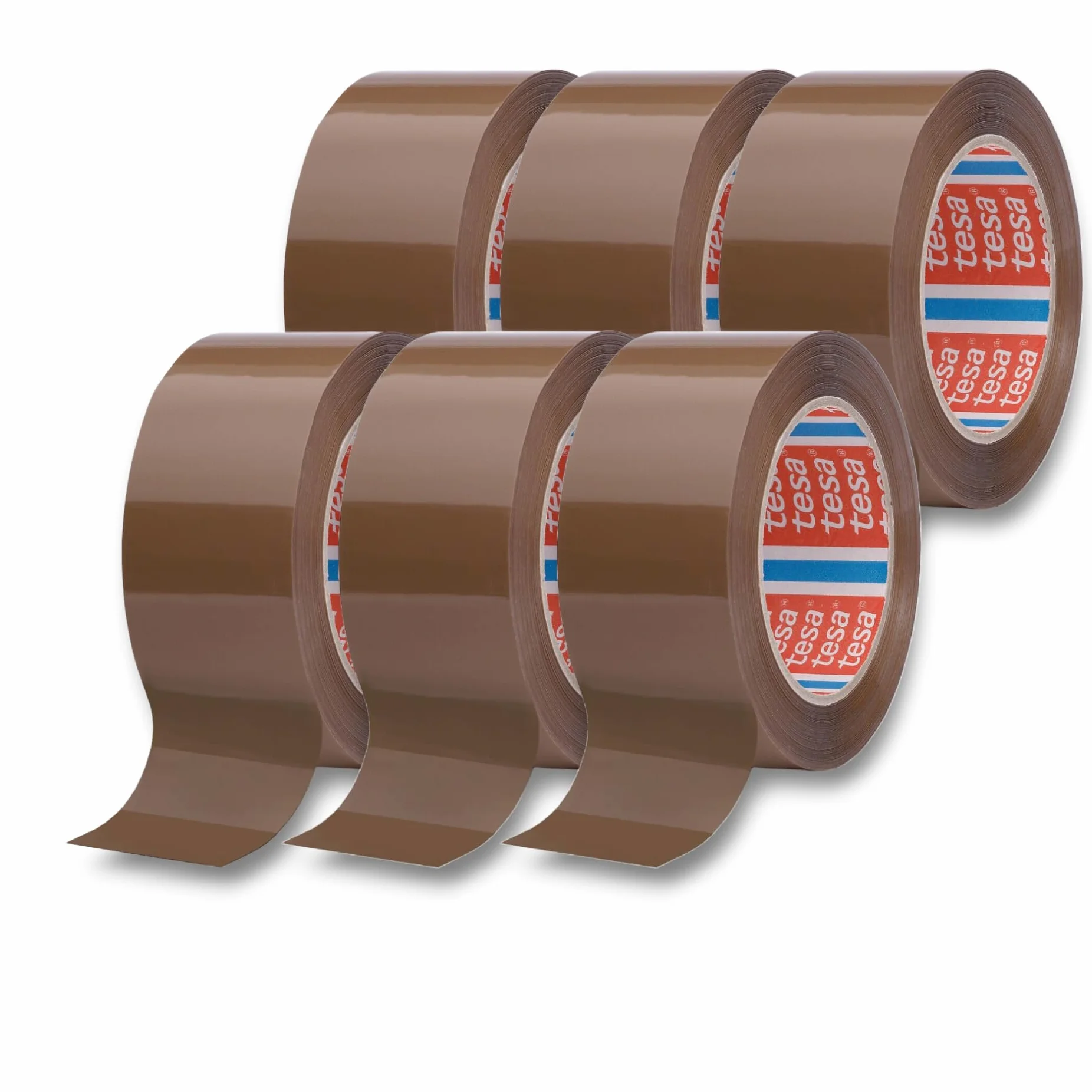 Tesa 4280 Packaging Tape – 6 rollos de cinta adhesiva para embalaje de cartones, cajas, mudanzas, almacén, trabajo, sellado garantizado – 48 mm x 50 m (6 rollos) (Marrón/habana)