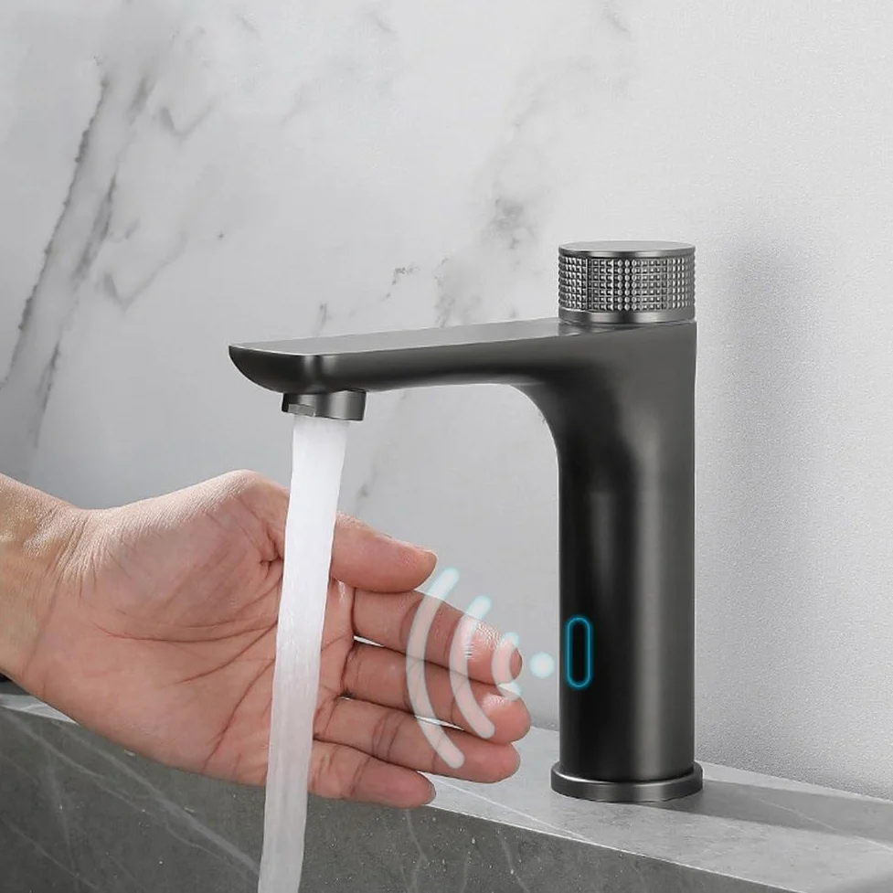 Mezclador de grifo con sensor infrarrojo sin contacto, 304 para grifo de agua fría y caliente de acero inoxidable con perilla ergonómica antideslizante, interruptor automático de sensor para