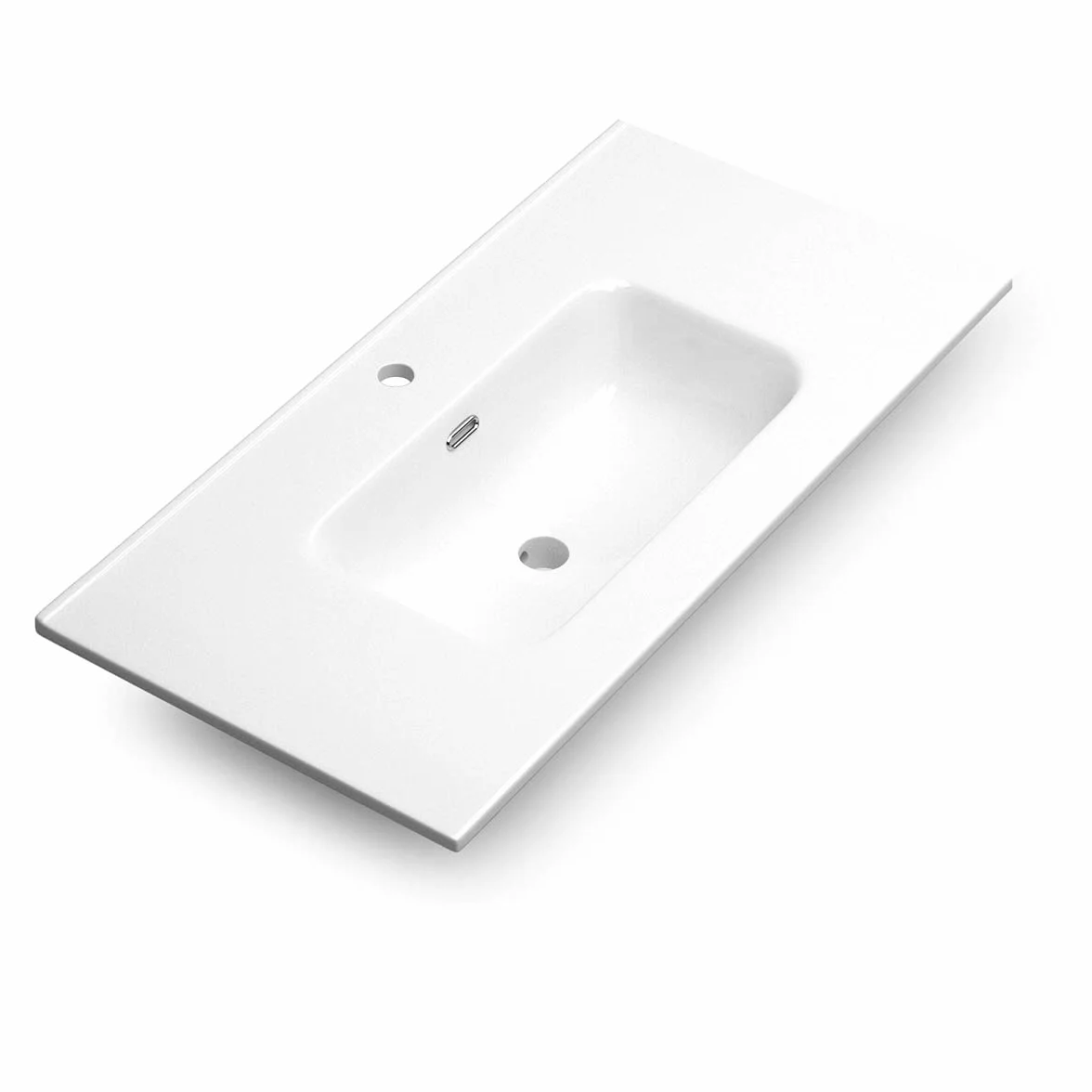 Lavabo Cerámico Baño Blanco | Pila Lavamanos Rectangular | Lavabo Integral 1 Seno Centrado 91.5 cm Ancho X 46.5cm Fondo | Rebosadero y Agujero de Grifo (90cm 1 Seno)