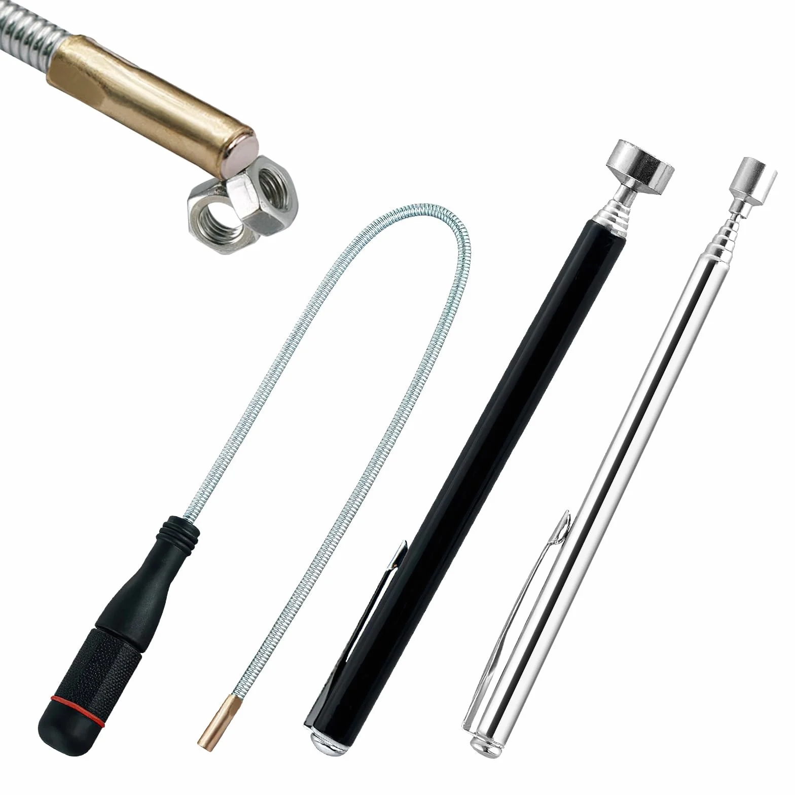 VEGCOO 3Pcs Herramientas de Recogida Iman Flexible Telescópicas Magnéticas 1.5LB 3LB 5LB, Herramientas Taller Mecanico Iman Telescopico Recogedor Magnético Para Recoger Piezas
