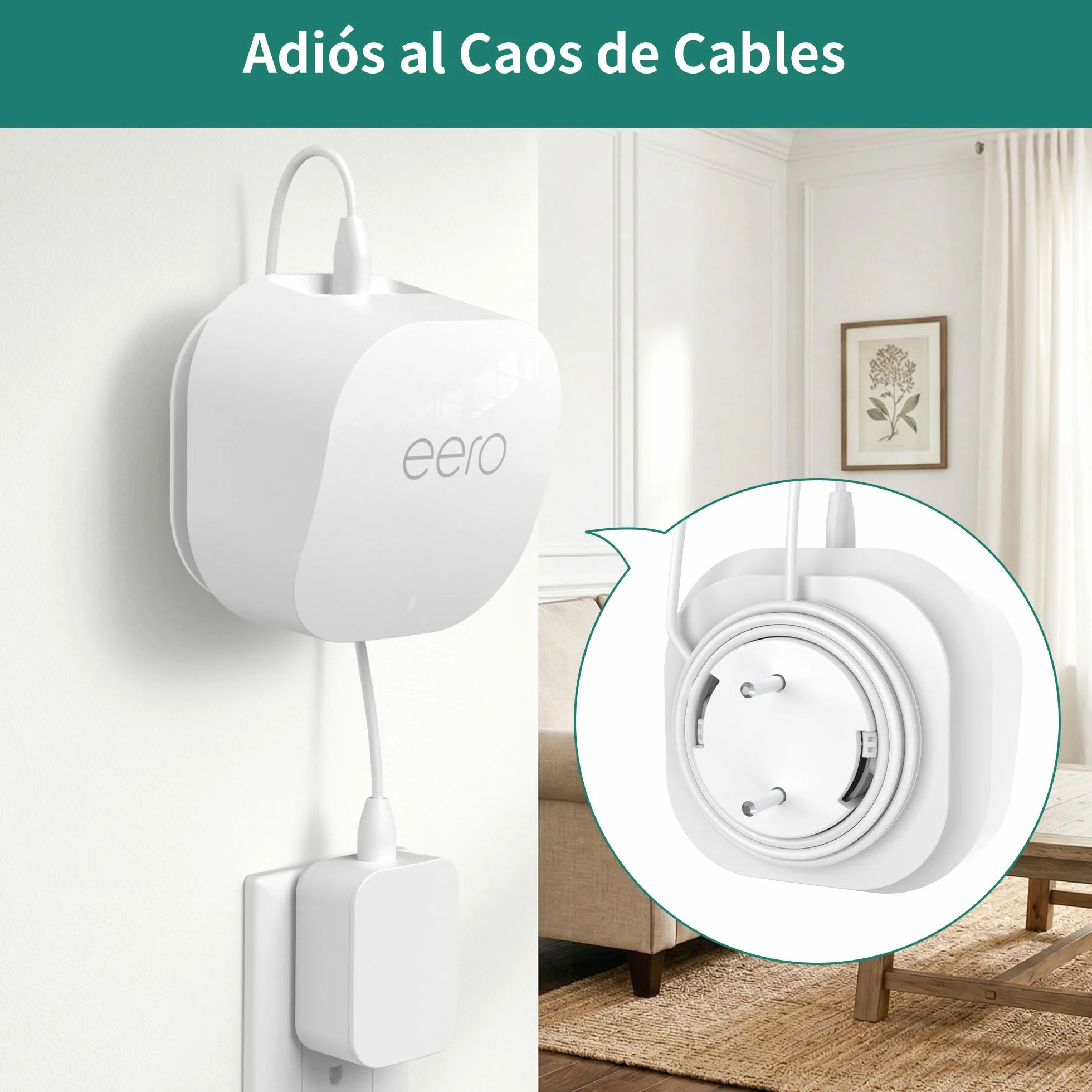 HomeMount eero - Soporte de pared para eero 7 / Pro 6E / Pro 6/6+ / 6, oculta cables de enrutador y libera espacio, soporte de pared para una mejor señal WiFi y configuración limpia (1 paquete, blanco
