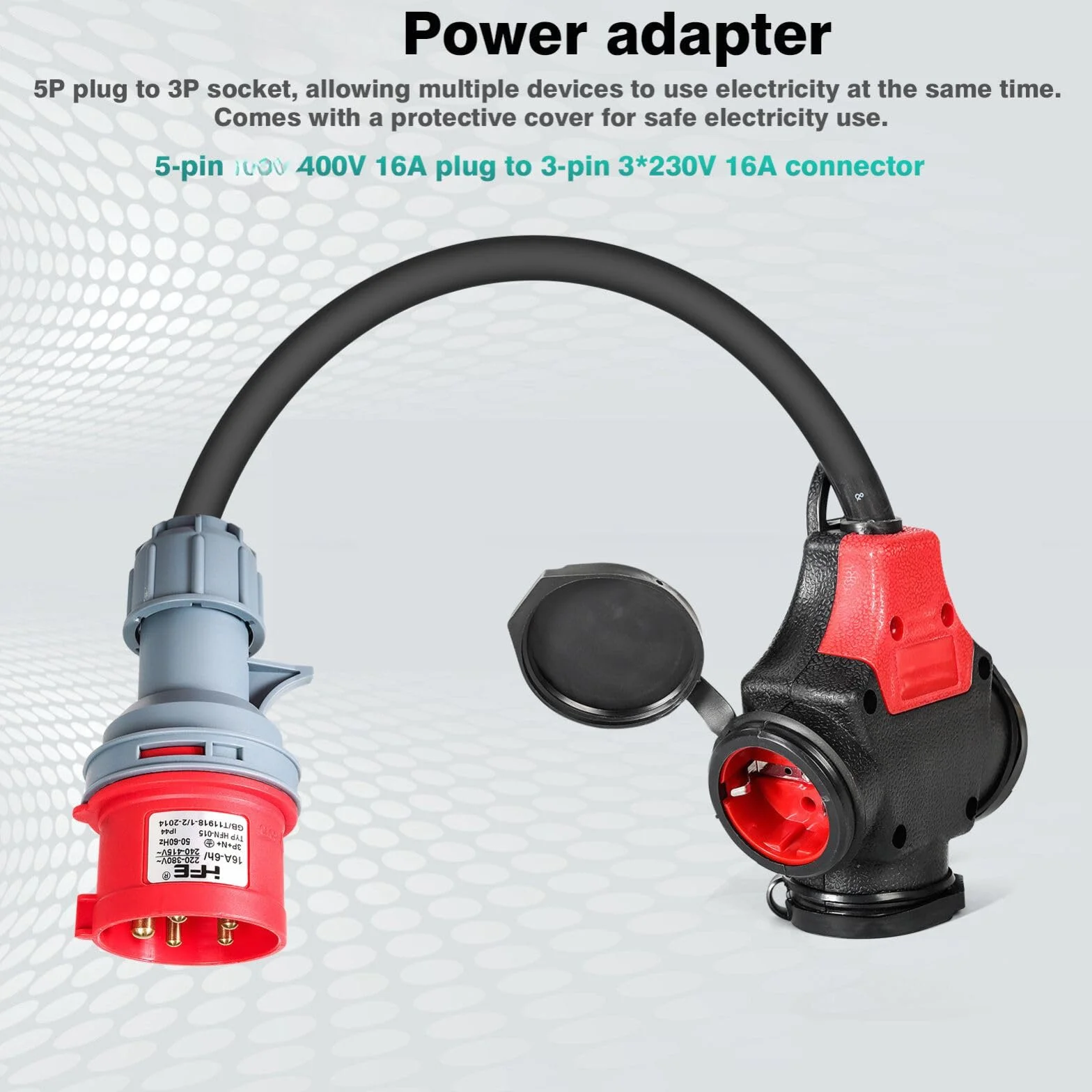 Jadeshay Enchufe Camping 16A 400V Adaptador Industrial con Toma Schuko y Enchufe CEE 5 Pines Cable Adaptador IP44 Impermeable Adaptador Industrial para Exterior Obra de Construcción Caravana Barco
