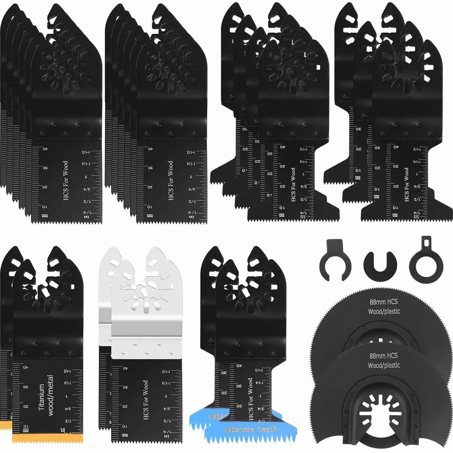 Hojas de Sierra Oscilantes,30pcs Cuchillas Multiherramienta,Accesorios Multiherramienta Universal para Cortar Madera,Clavos,Metal Sierra multifuncion Kit de Hojas de Sierra