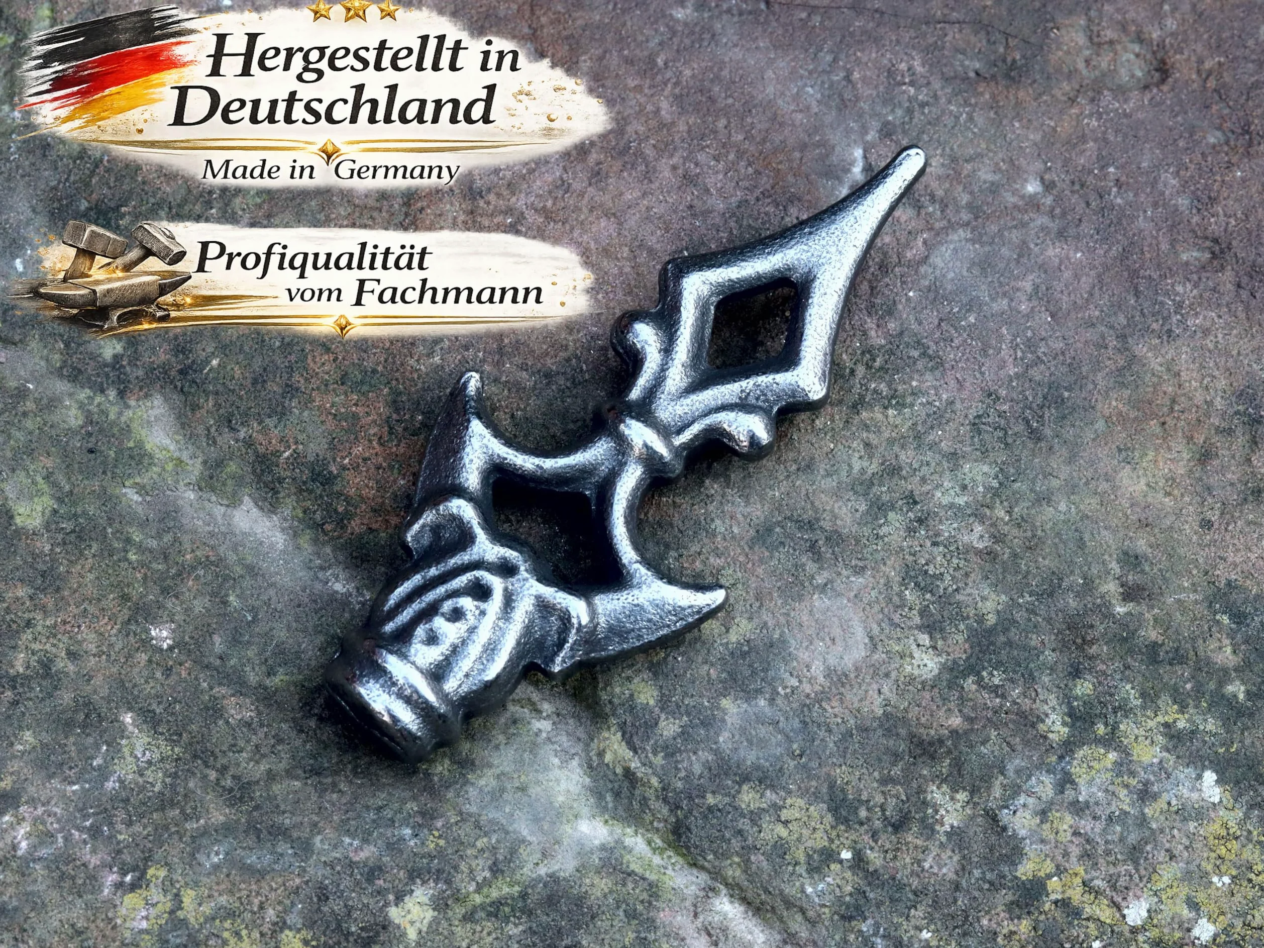 Punta de valla de hierro forjado, 10 piezas forjadas de acero, punta decorativa rústica de hierro, punta de metal, punta de lanza (130x55mm, 10 uds., diámetro de acoplamiento Ø12mm)