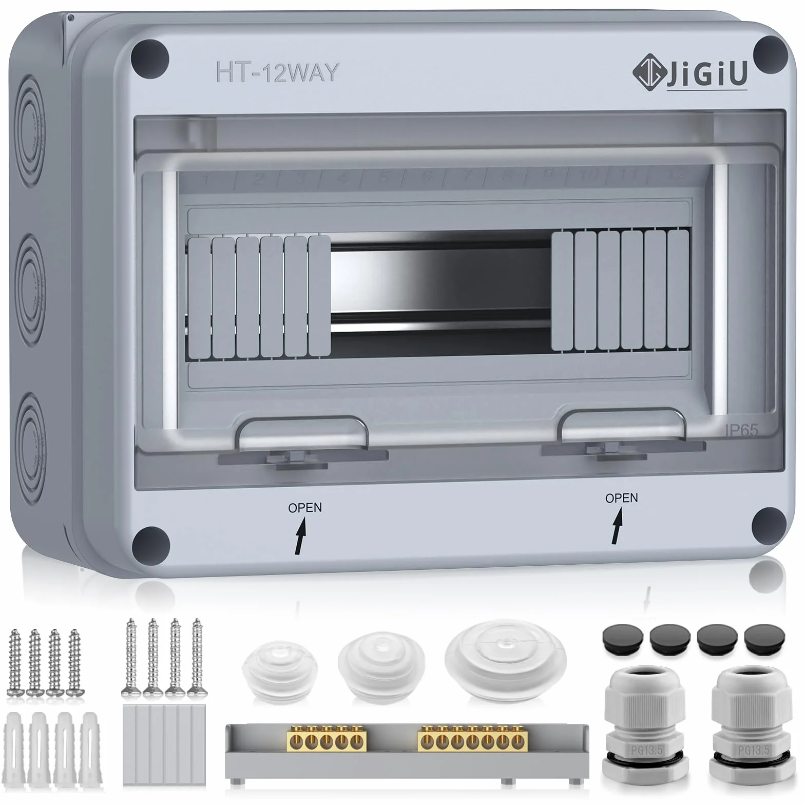 JiGiU Caja de Distribución de 12 Módulos, Caja de Fusibles Empotrada IP65, Carcasa Impermeable y Resistente a la Humedad Material ABSpara para Jardines, Columnas de Carga (255 * 200 * 110mm)