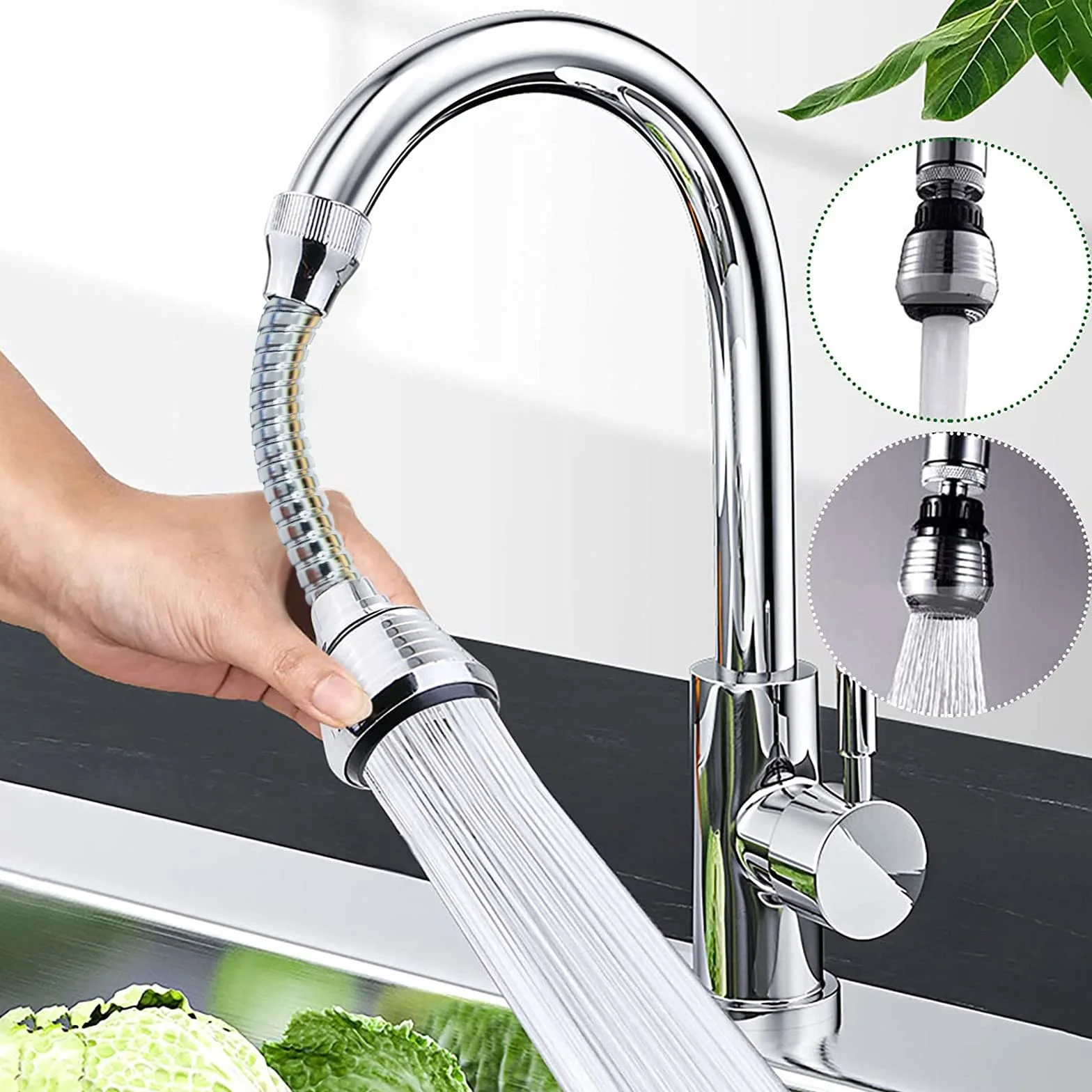 Extensor de Grifo Móvil para Fregadero con Cabezal Rociador, Aireador Giratorio 360°