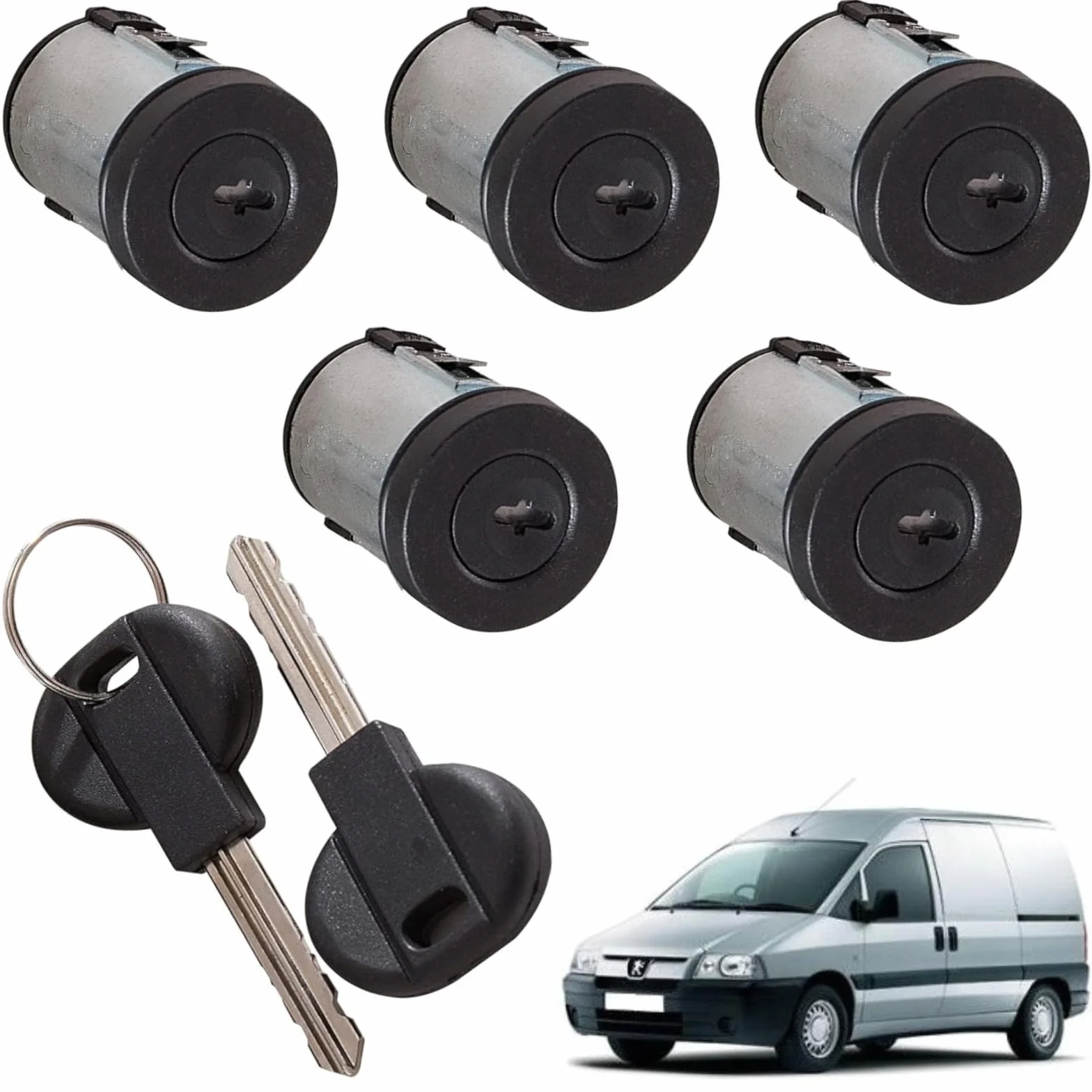 Twowinds - Bombín Cerrradura 4162.C9 Compatible con Peugeot Expert 806, Fiat Scudo Ulysse Zeta (1994-2006) Citroën Synergie - Puerta Delantera, Trasera, Izquierda, Derecha - Llave (set de 5)