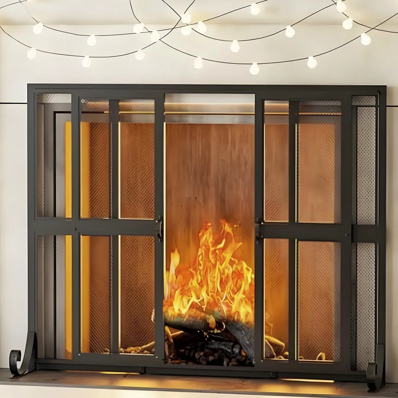 Salvachispas Chimenea con Puertas Correderas De Hierro Forjado Artesanal - Protector Chimenea para Leña. Seguridad para Niños Y Mascotas En El Salón Y Hogar