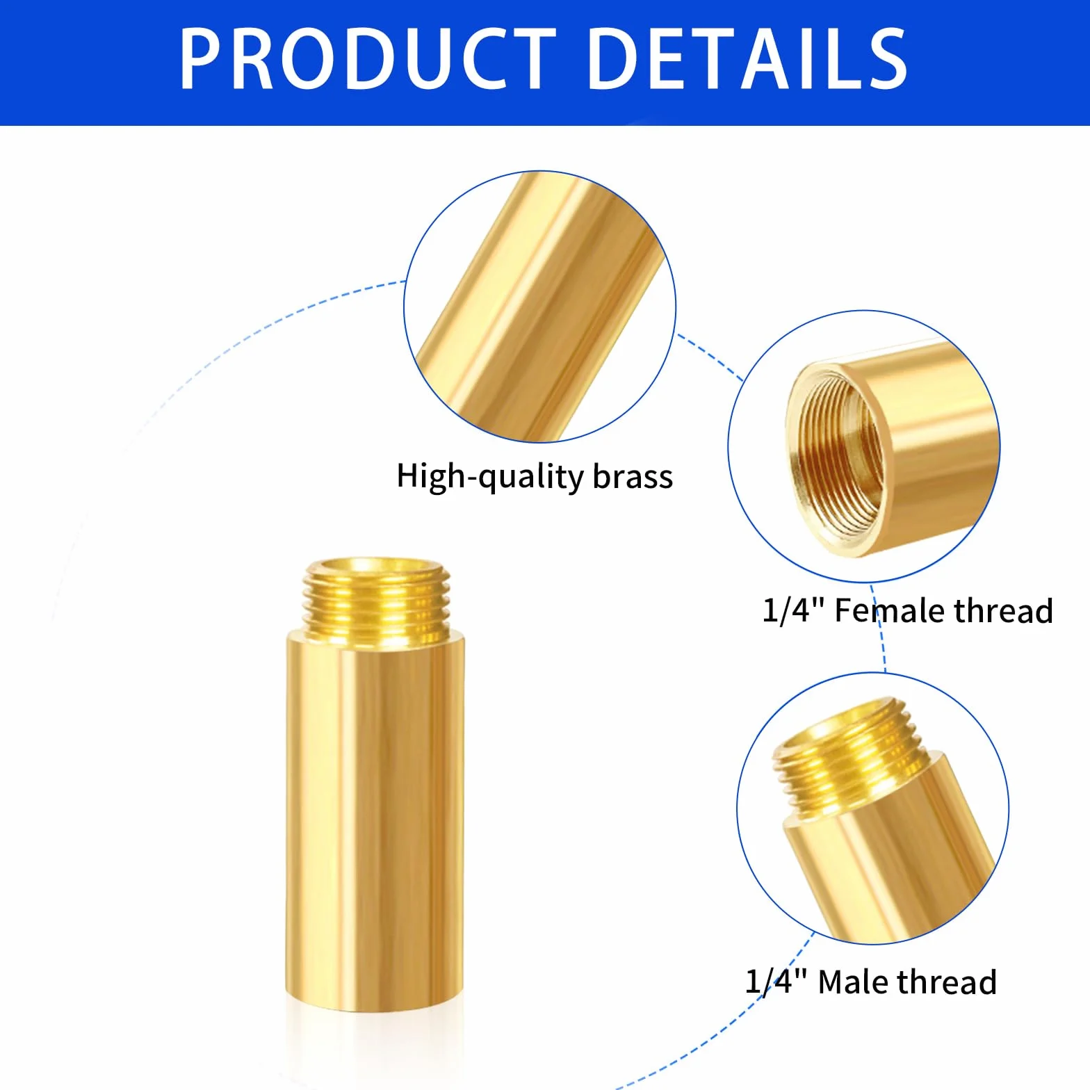 1 pezzo prolunga rubinetto in ottone G1/2" x 50 mm, prolunga rubinetto 1/2" IG x 1/2" AG (IG Ø 19,5 mm x AG Ø 20,3 mm) Raccordo prolunga in ottone 50MM, prolunga filettata, raccordo filettato