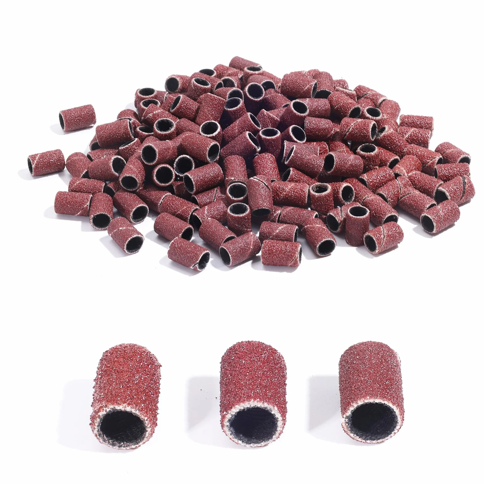 Katerk 150 Piezas Tambores de Lijado, Manguitos de Lijado Mini de 8 mm con Bandas de Lijado de Grano 80/120/180, Compatible con Limadoras de Uñas para Perros y Herramientas Rotativas