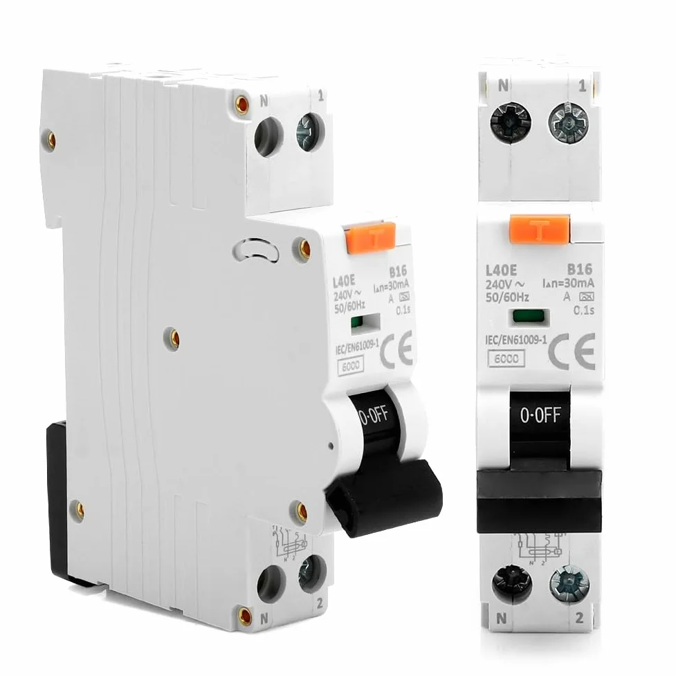 Interruptor magnetotérmico diferencial 30 mA Interruptor RCBO FI/LS 16 A con protección contra sobrecorriente B16 1P + N 16 A 240 V 6 kA Interruptor diferencial tipo A, 18 mm compacto, curva B DIN