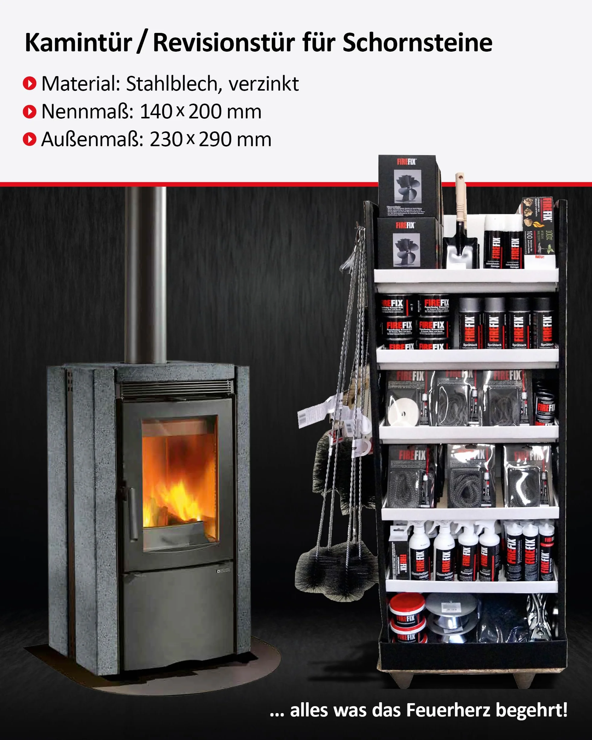 FIREFIX 2093 - Puerta de Chimenea (galvanizada, 140 x 200 mm, 230 x 290 mm, Acero)