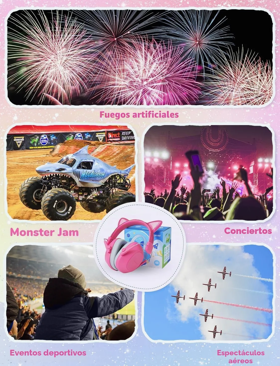 iClever Auriculares con cancelación de ruido para niños, SNR 29 dB, protección auditiva para fuegos artificiales, eventos y conciertos