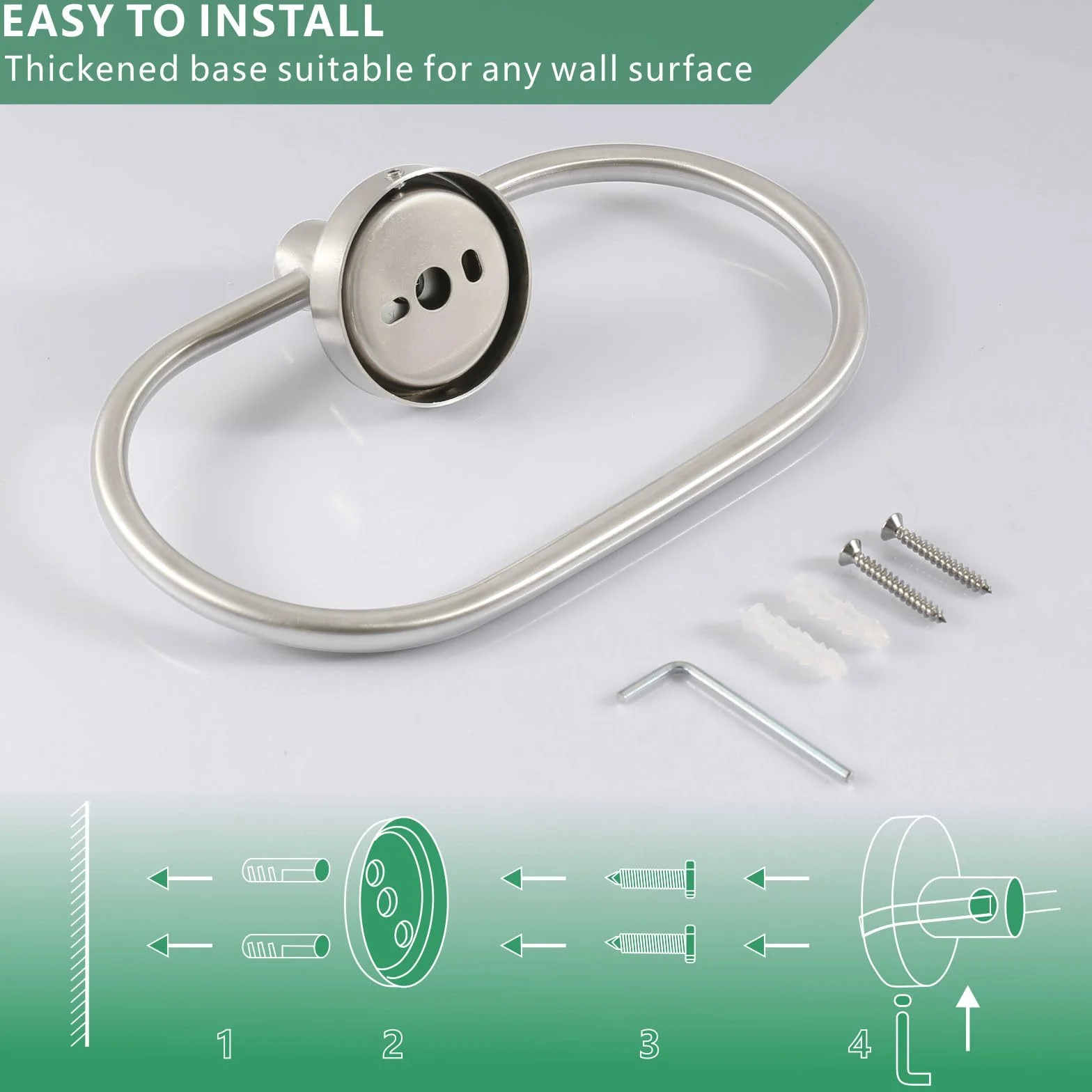 Toallero de Baño Perforado de Acero Inoxidable, Anillo de Toalla Níquel Cepillado para Pared, Accesorio Moderno