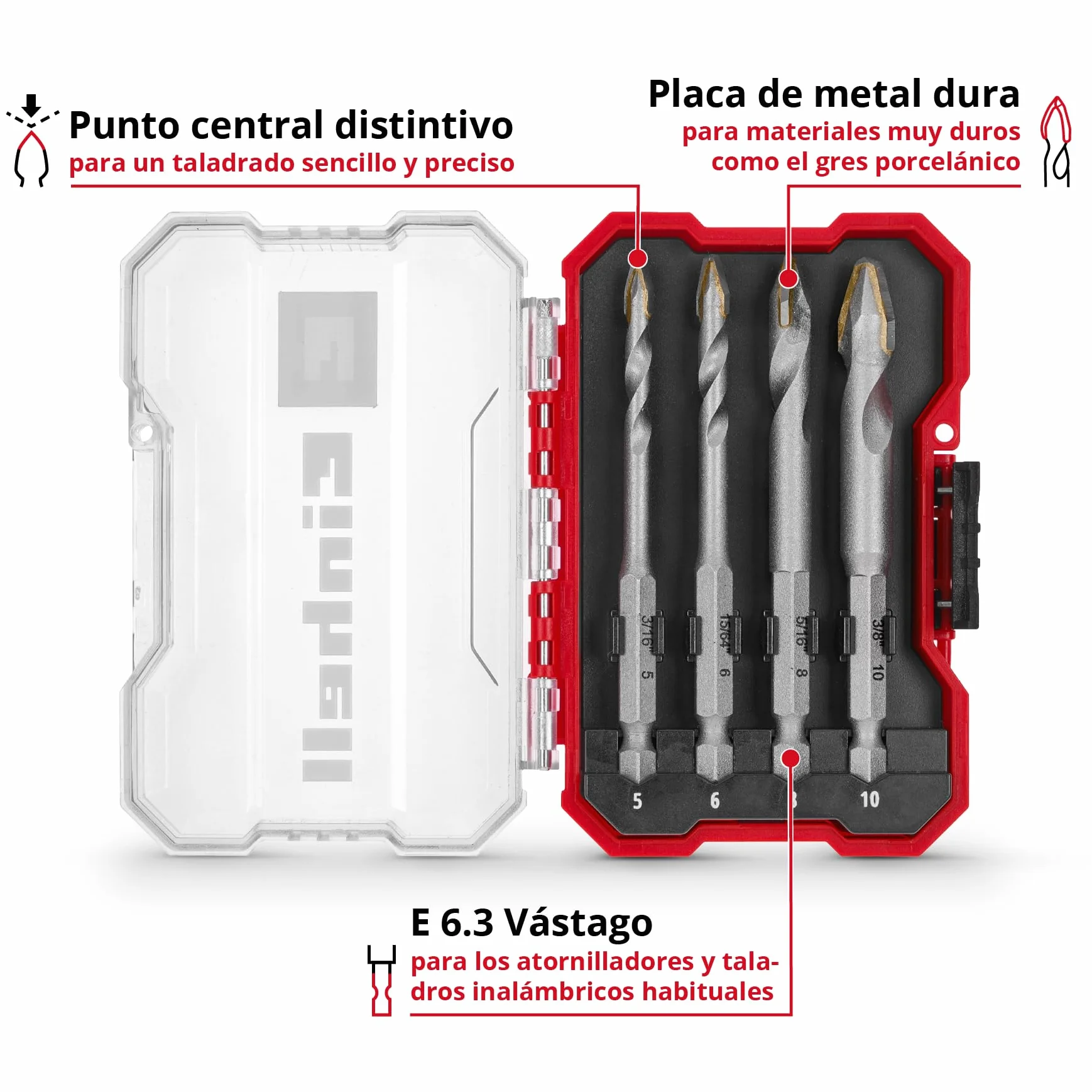 Juego de 4 brocas de porcelanico surtidas.