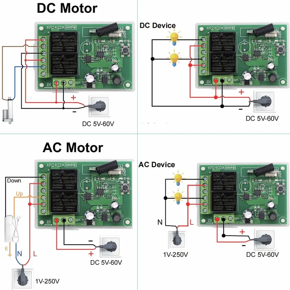QIACHIP Interruptor de Control Remoto Relé inalámbrico DC 6V 12V 24V 30V 2 Canales,Modulo Receptor RF 433 mhz y 4 Transmisor mando a distancia,para Motor Puerta Garaje, Cortina eléctrica, luz